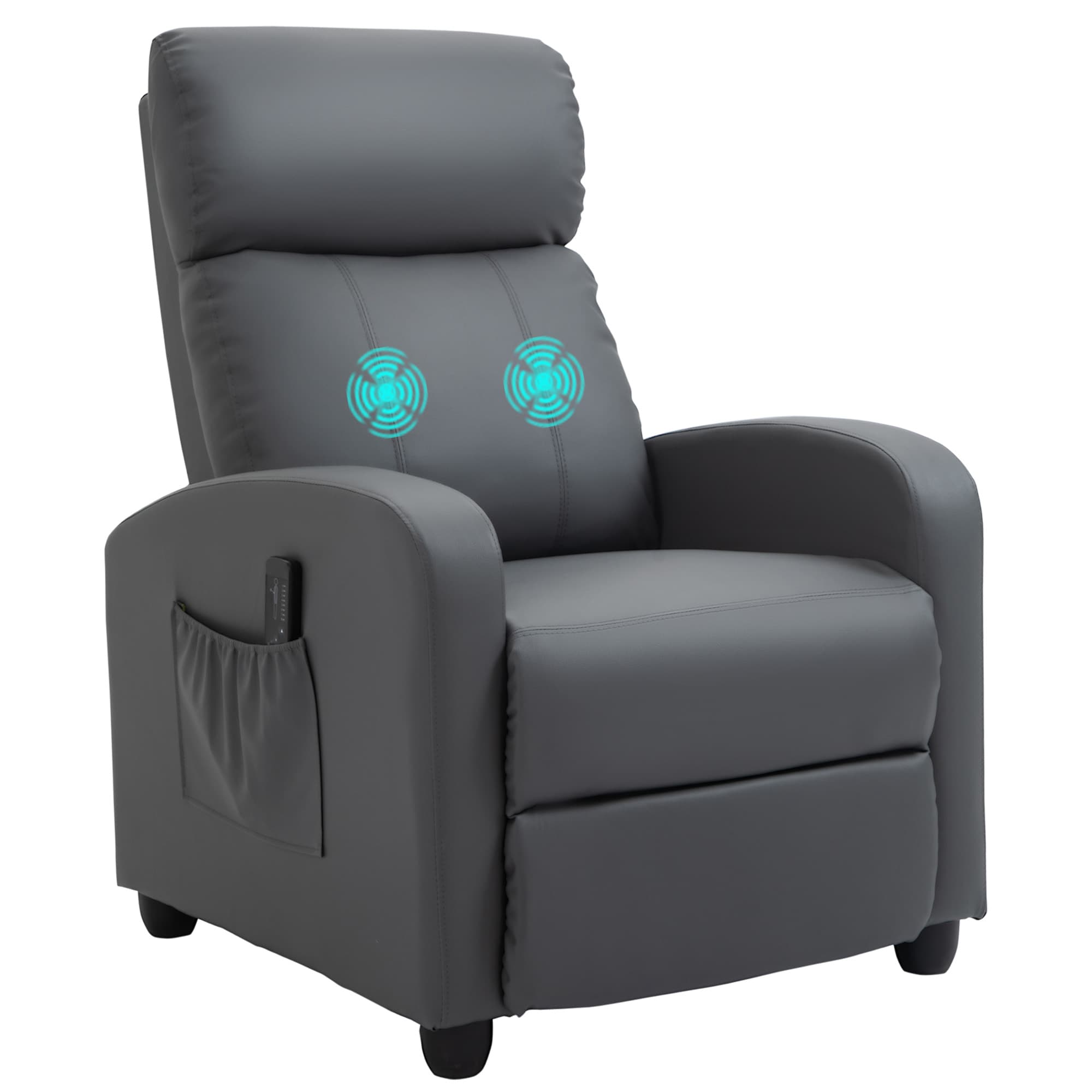 HOMCOM Fauteuil Relaxant et Siège Massant avec Dossier Inclinable, Repose-Pied Réglable et Revêtement Synthétique, Gris Aosom France