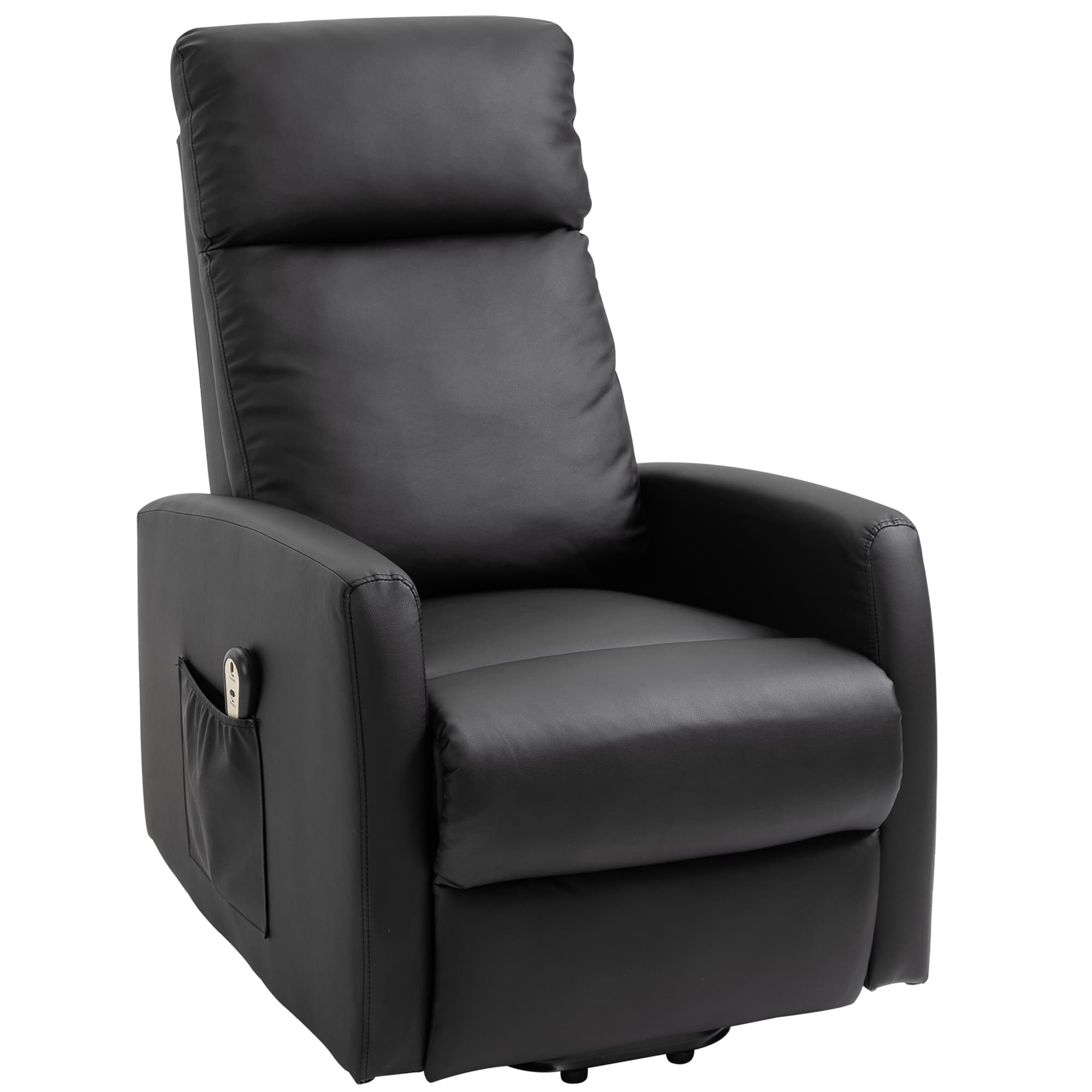 HOMCOM Fauteuil releveur électrique inclinable avec repose-pied ajustable et télécommande revêtement synthétique noir