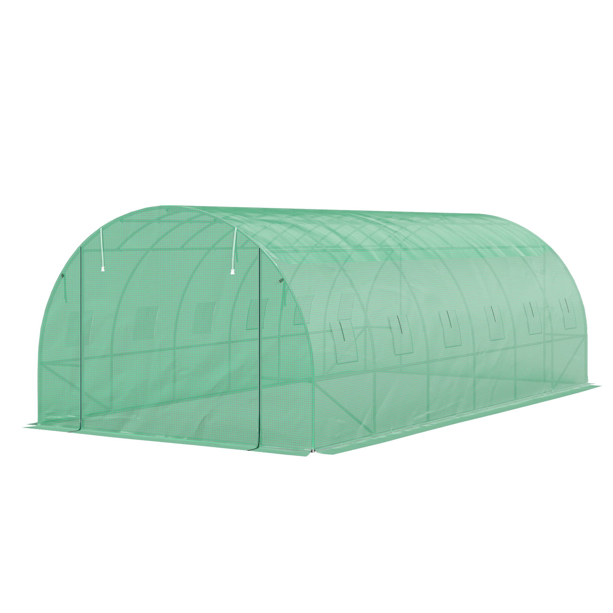 Outsunny Serre Tunnel en Film avec Couverture en Plastique et Cadre en Acier, Serre Marchande avec Portes à Enroulement, Vert