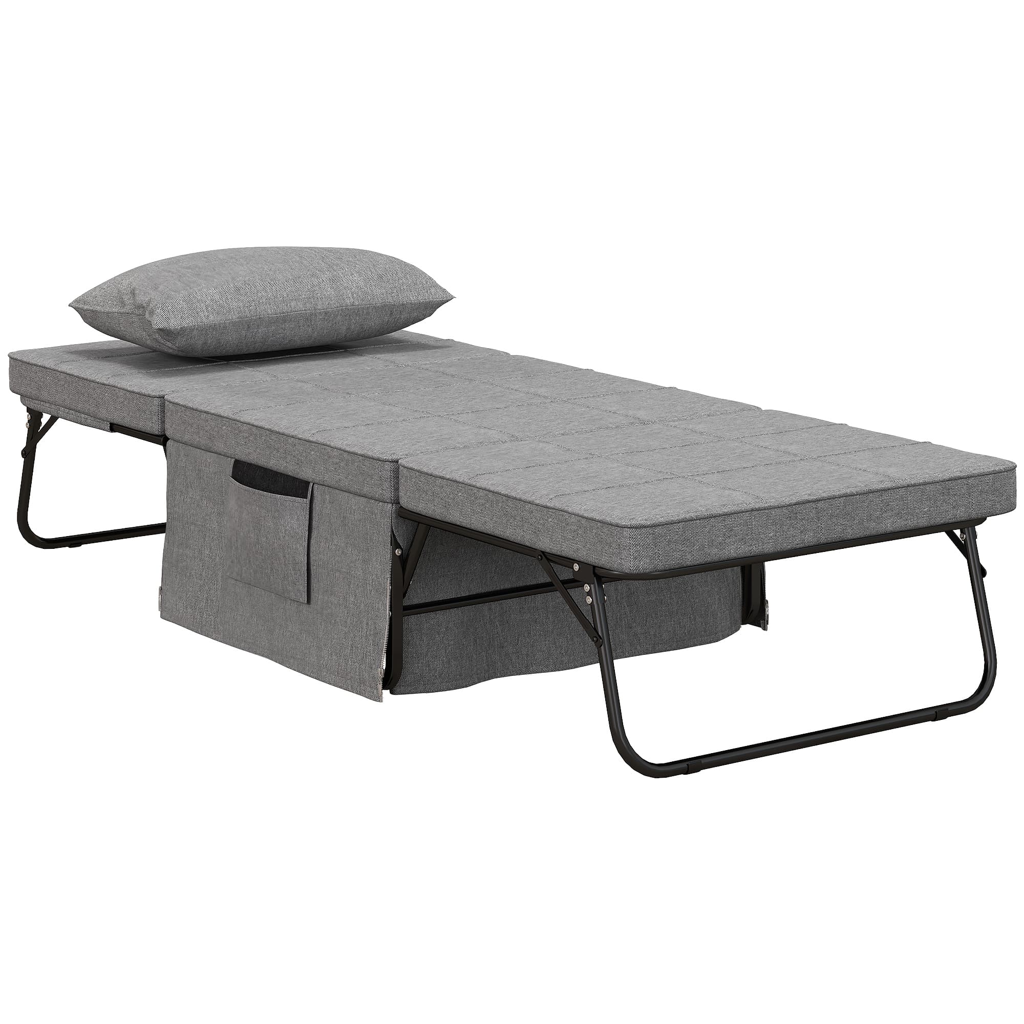HOMCOM Fauteuil chauffeuse lit convertible dossier inclinable 5 positions 1 place - tissu gris