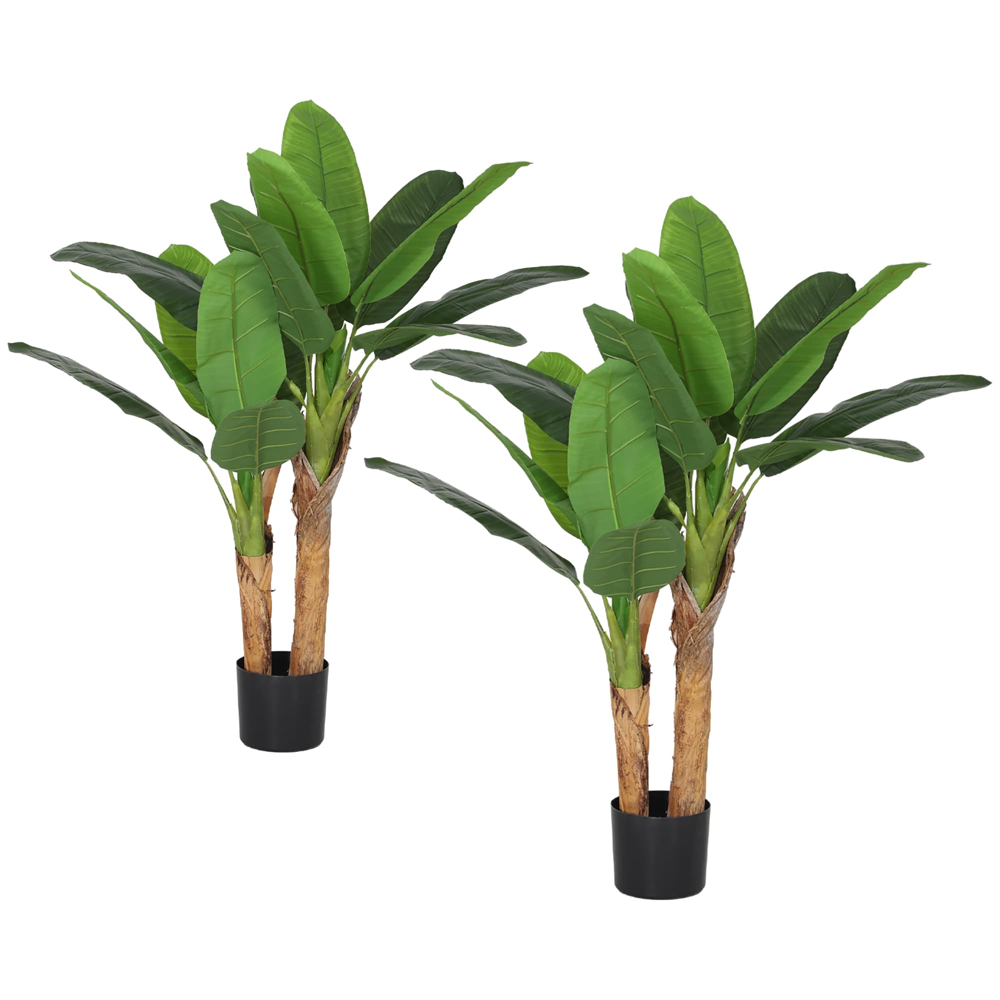 HOMCOM Lot de 2 plantes artificielles intérieurs 120 cm bananiers en pot décoration pour maison, bureau, salon, chambre