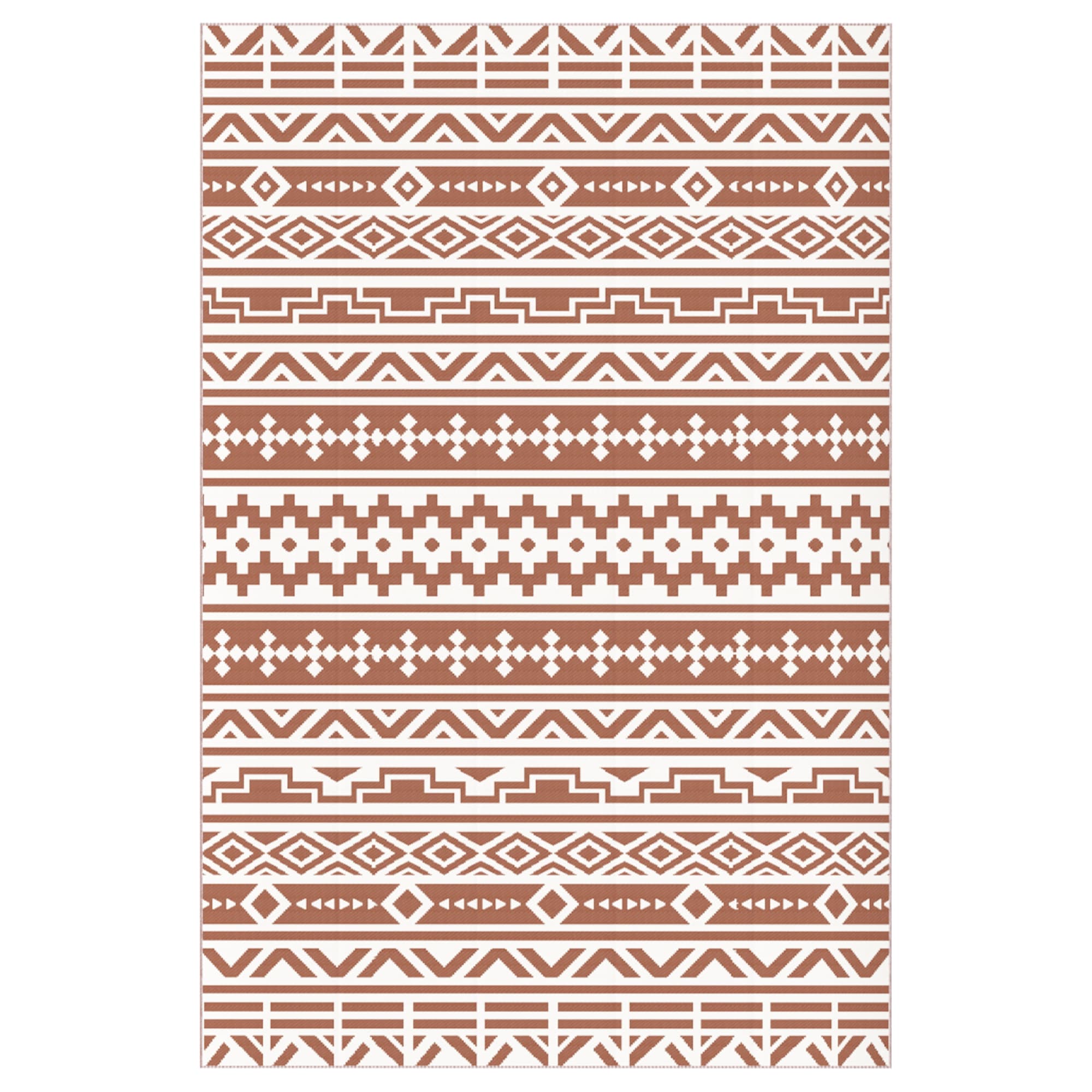 Outsunny Tapis d'extérieur réversible 1,8 x 2,7 m, tapis de sol au motif mur géométrique en PP sac de transport rouge et blanc