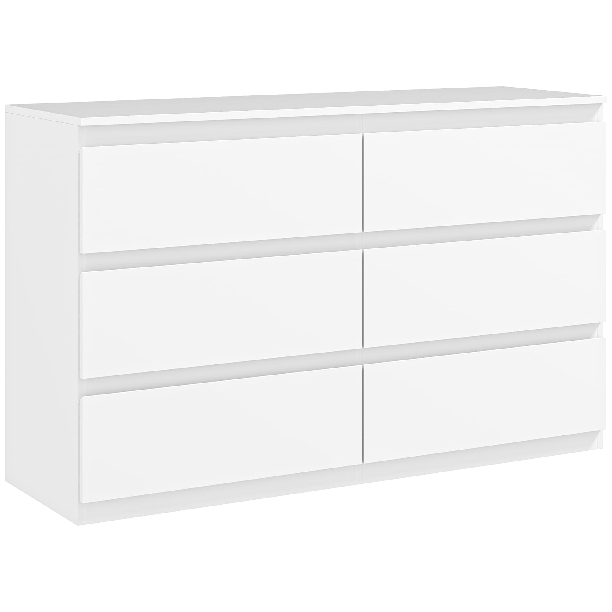 HOMCOM Commode 6 tiroirs meuble de rangement sans poignées design minimaliste 120 x 39 x 75 cm blanc