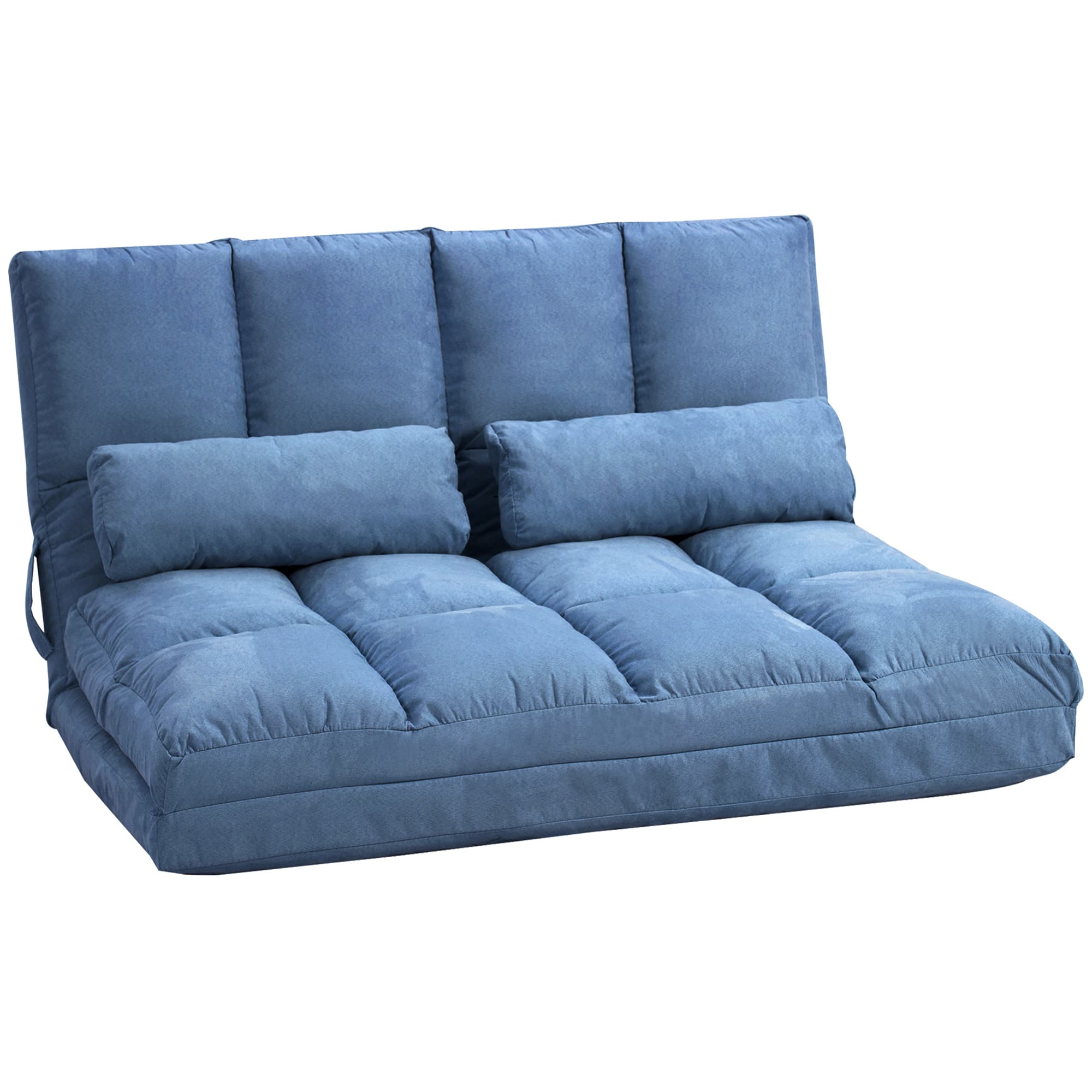 HOMCOM Chauffeuse matelas d'appoint pliant convertible - inclinaison dossier réglable 14 positions - 2 coussins inclus, bleu