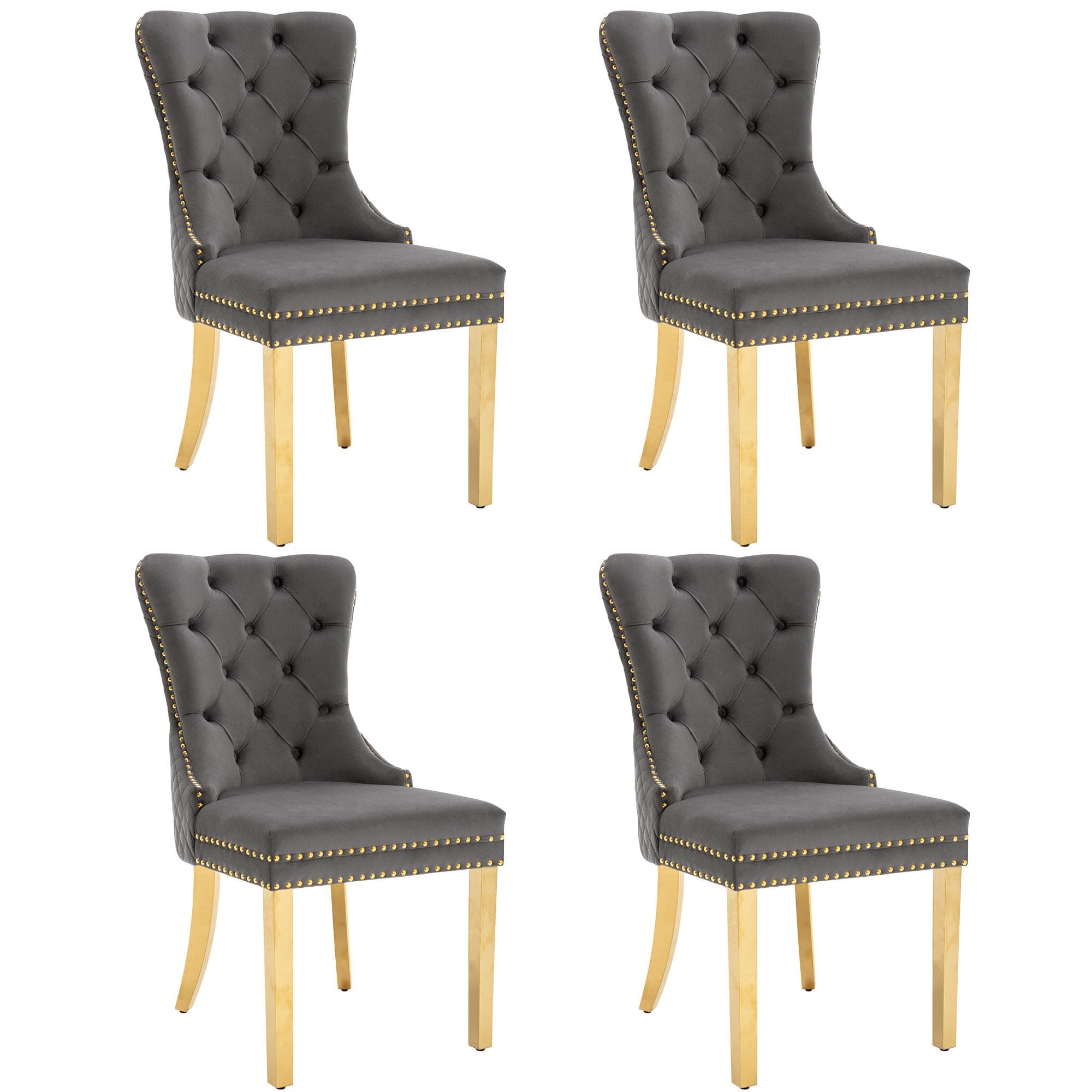 Ensemble de 4 chaises salle à manger moderne, Chaise de cuisine, chaises rembourrées avec garniture à clous, 51 x 65,5 x 95 cm, Gris Aosom France