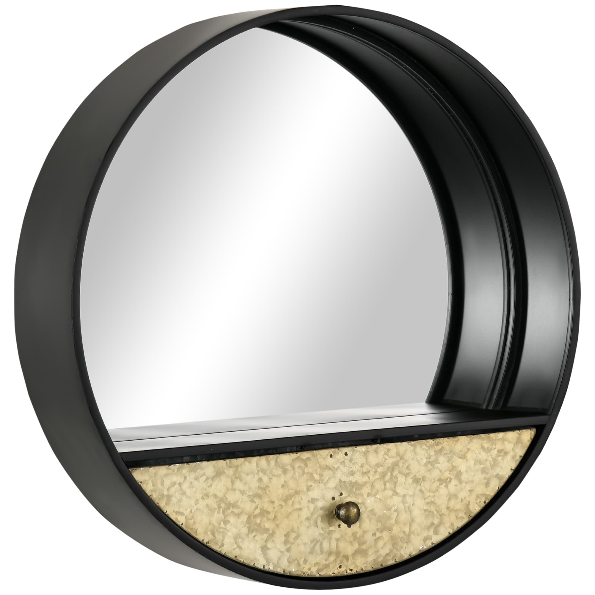 HOMCOM Miroir Mural Rond de Ø61cm avec Tiroir et Cadre en Métal Noir