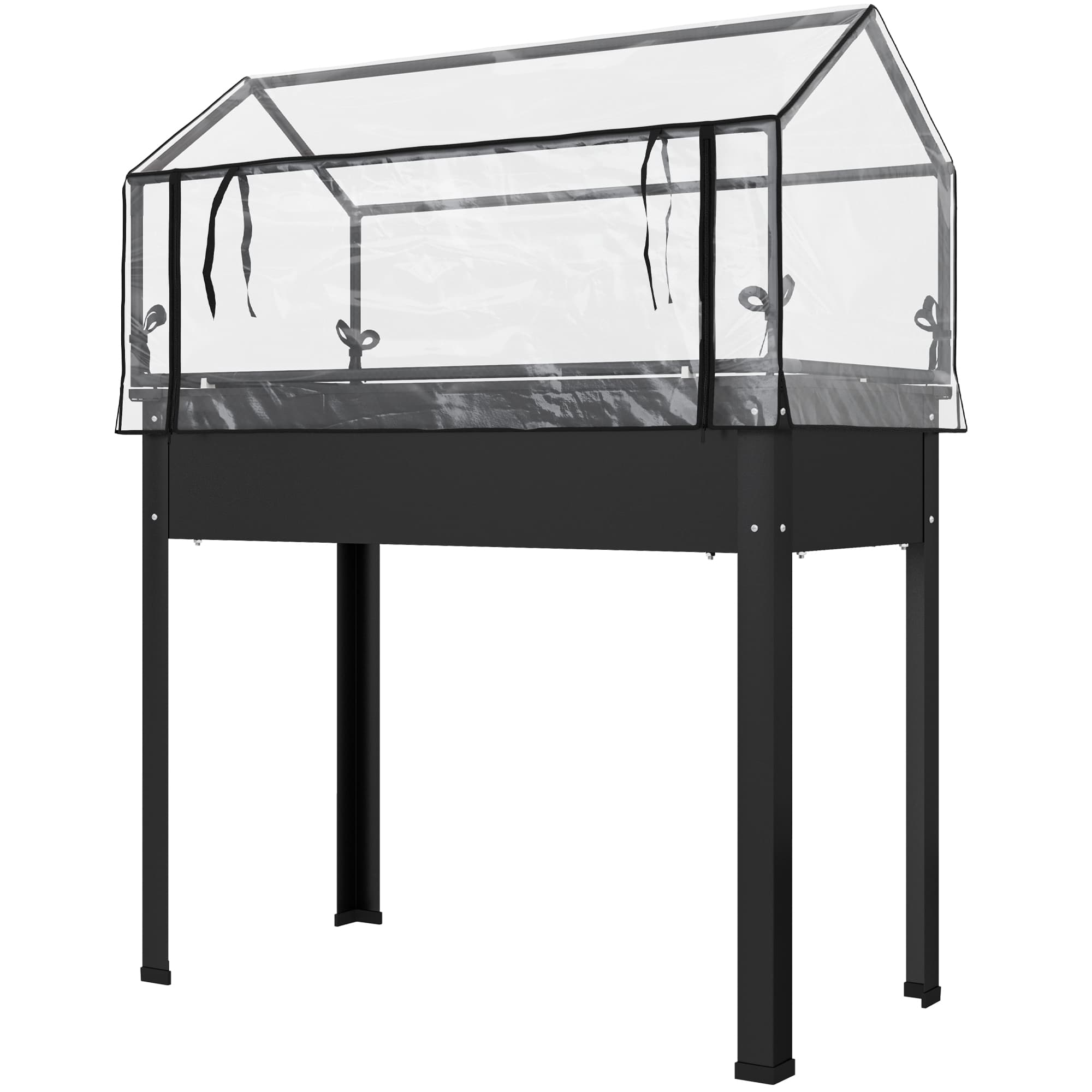 Outsunny Carré Potager avec toit de serre, Bac à plantes surélevé avec trous de drainage, 100 x 48 x 124 cm, Noir
