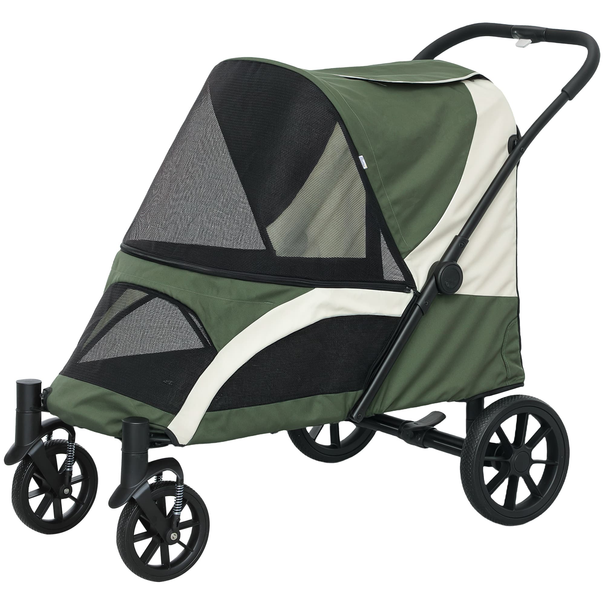 PawHut Chariot pour chien, Chariot pour chien pliable pour grands chiens, chariot pour animaux de compagnie avec 4 roues, laisses de sécurité, freins, Vert foncé