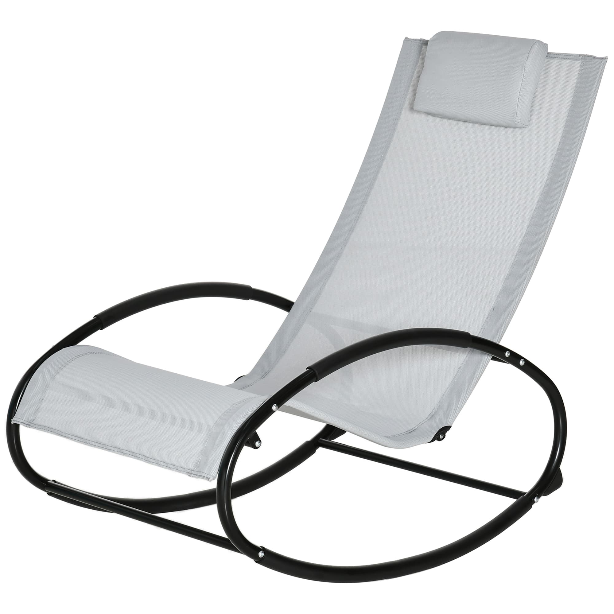 Outsunny Transat de Jardin Zéro Gravité, Sedia a Dondolo da Giardino Zero Gravity, Transat de Jardin Ergonomique avec Coussin et Tissu Respirant pour Intérieur et Extérieur, 105x62x88 cm, Gris