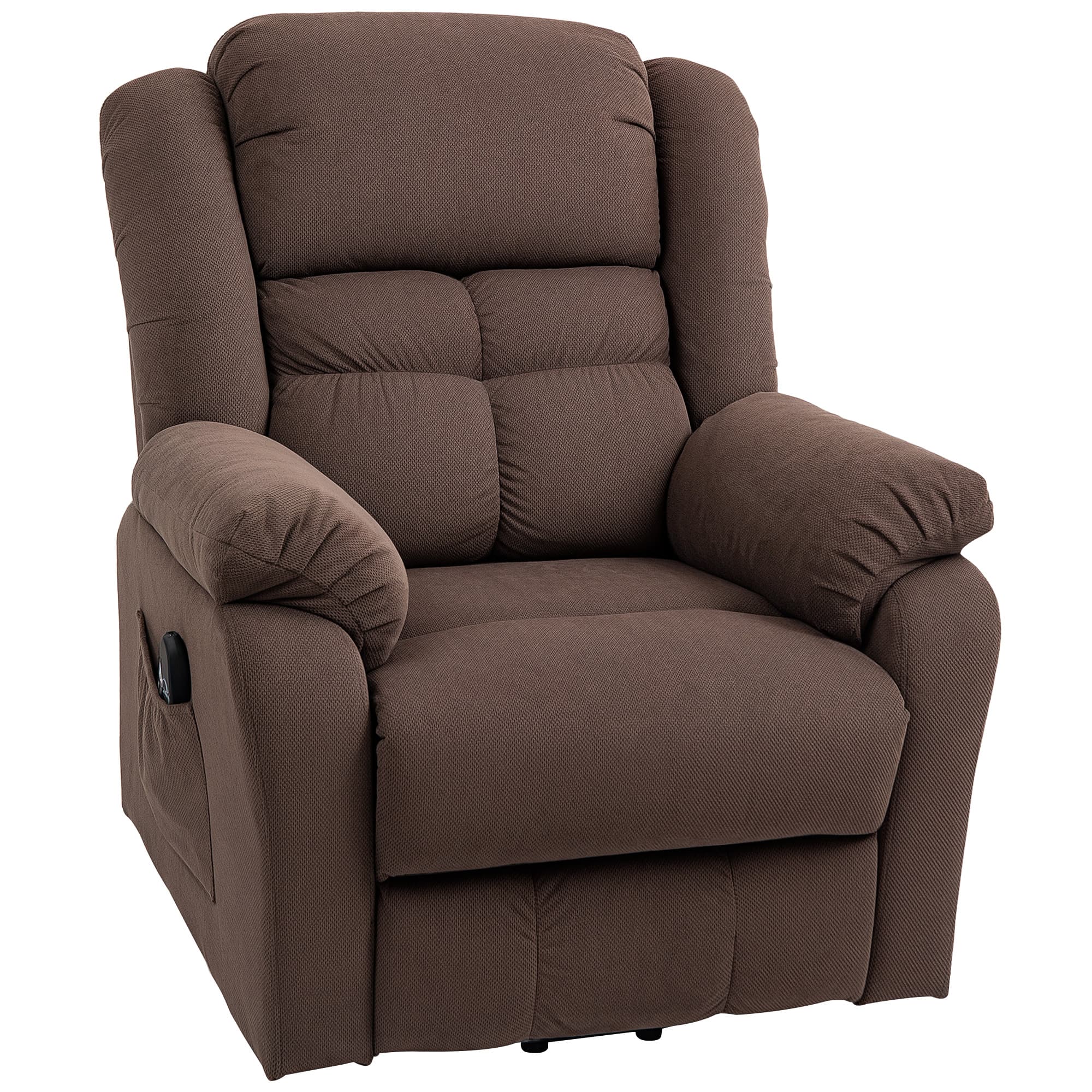 HOMCOM Fauteuil de levage avec fonction de massage et chauffage lombaire, fauteuil inclinable avec télécommandes et poches latérales, marron foncé