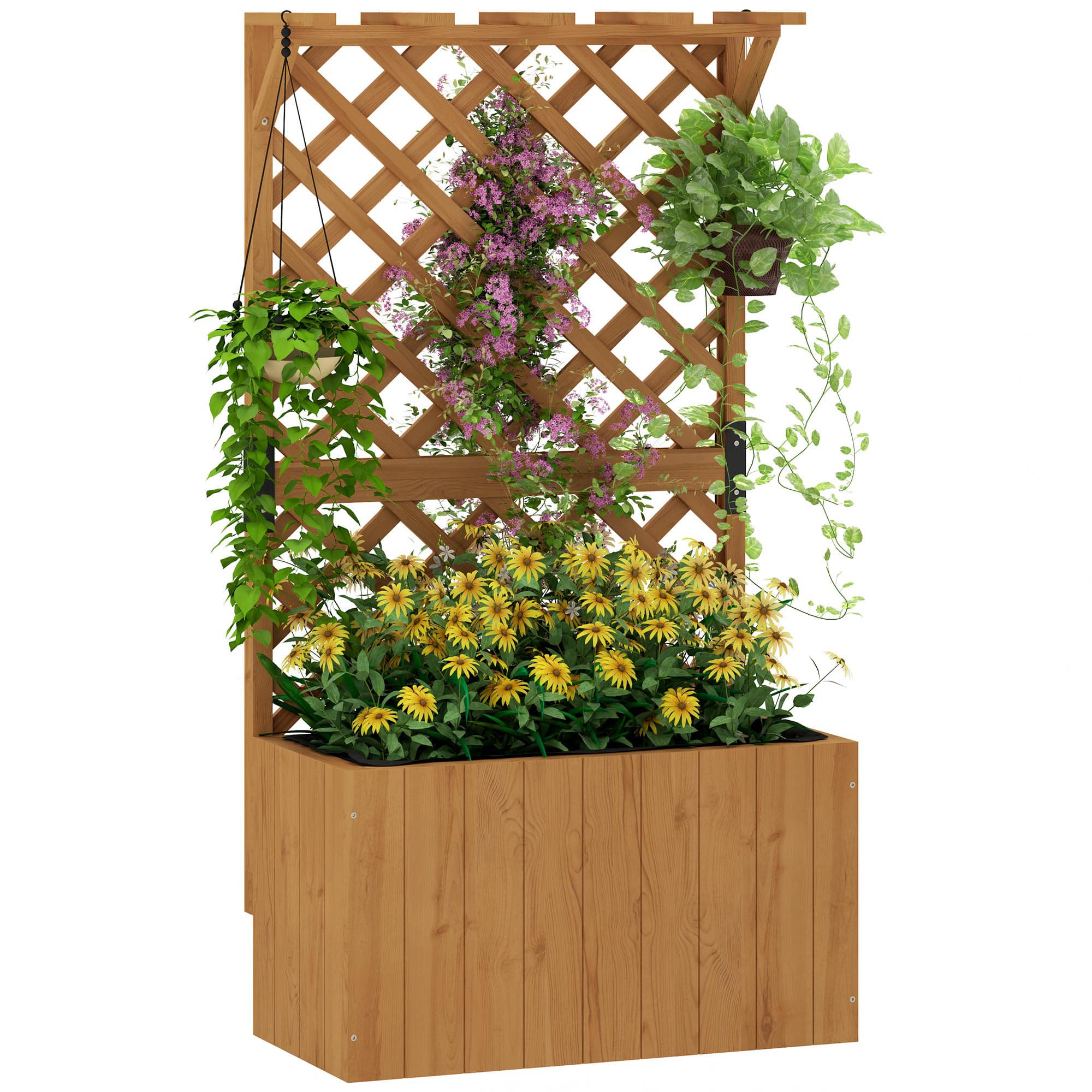 Outsunny Potager surélevé avec treillage, jardinière en bois, 64 x 33 x 122cm Bois Naturel