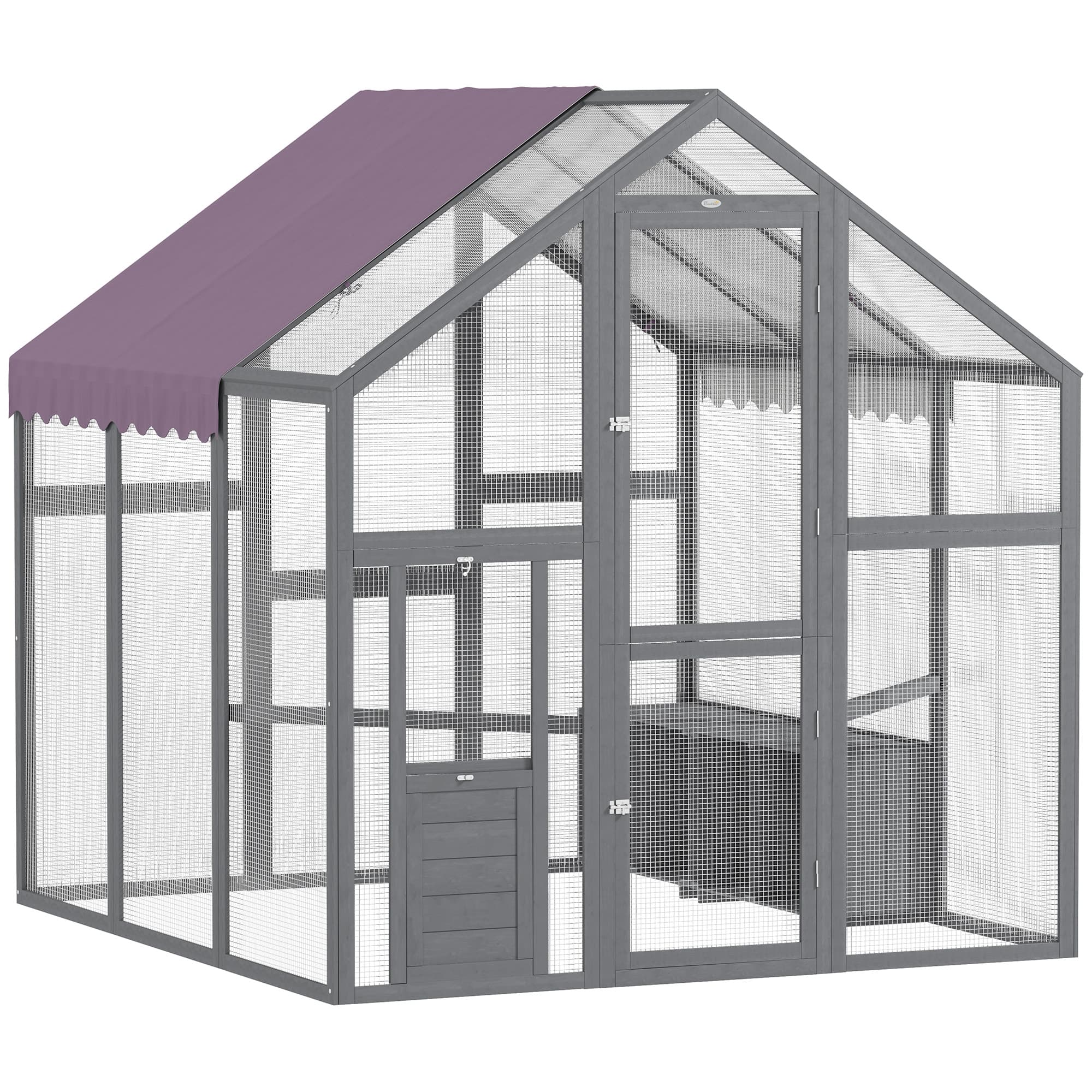 PawHut Enclos à poules, Poulailler avec toit imperméable, 2 nichoirs, 2 perchoirs, pour 6-8 poules, env. 1,7 x 1,8 x 1,8 m