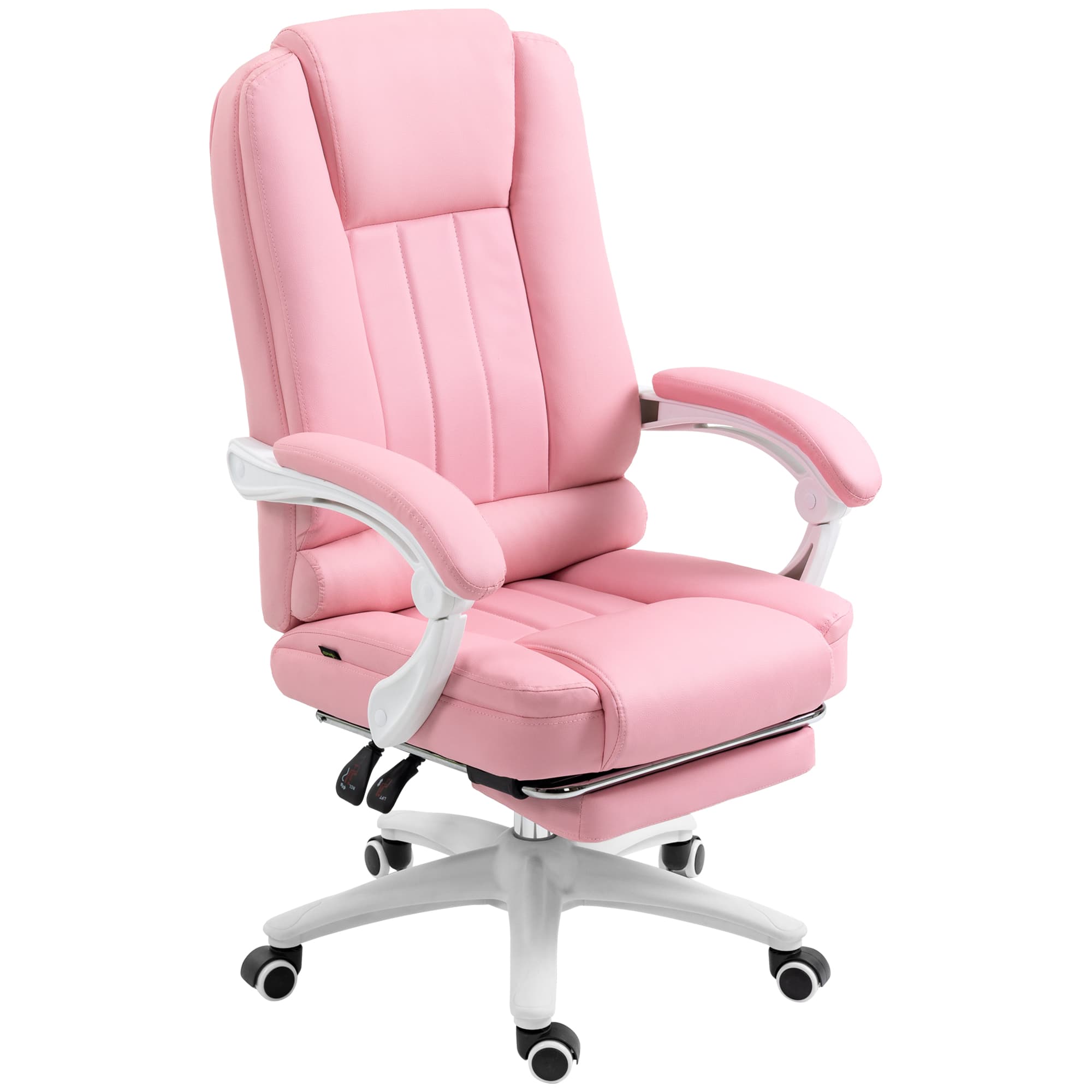 Vinsetto Chaise de bureau avec repose-pieds, dossier réglable, réglable en hauteur, 5 roulettes, Rose + Blanc