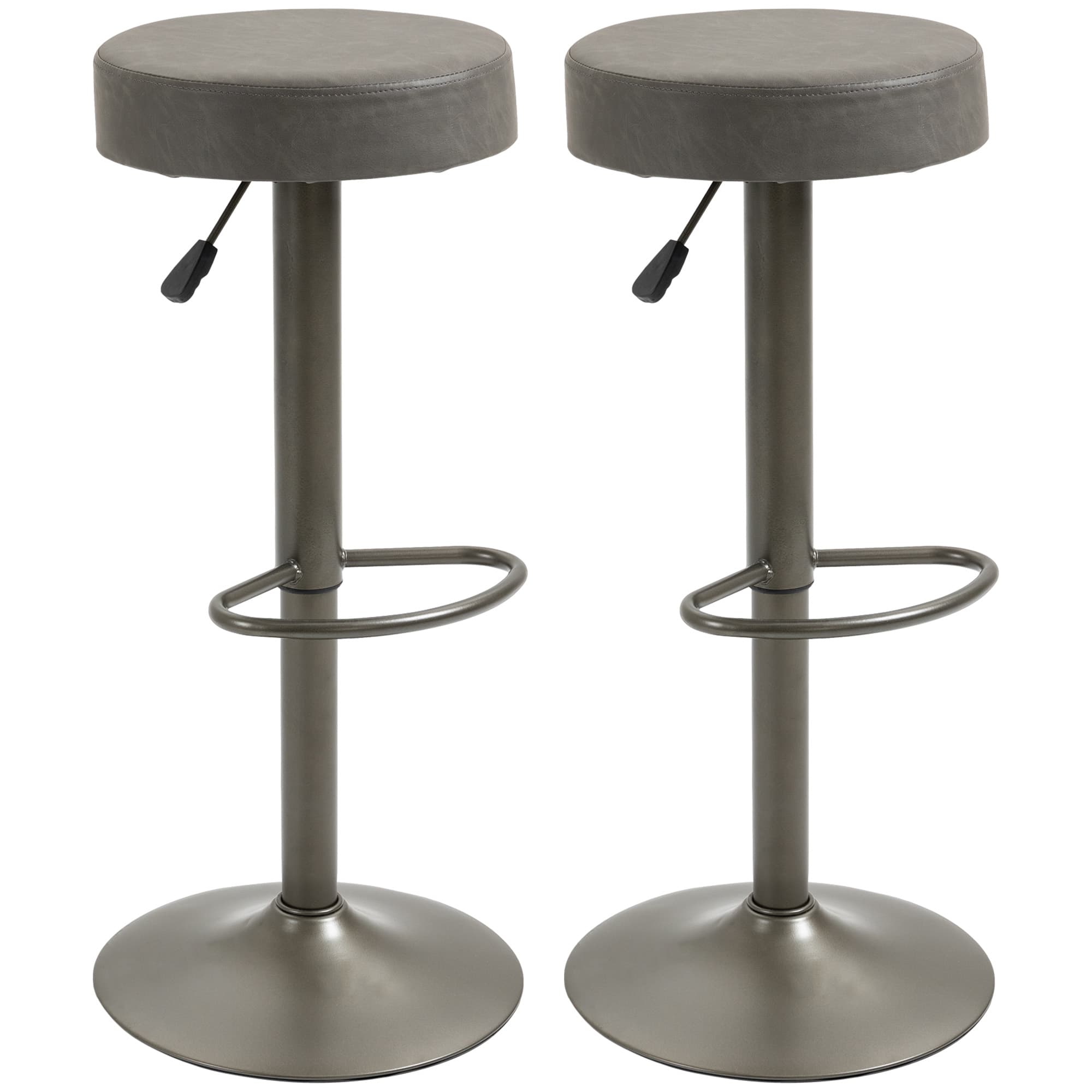 HOMCOM Ensemble 2 Tabourets de Bar Pivotants avec Repose-pieds et Hauteur Réglable, 35x36x64-85cm, Gris