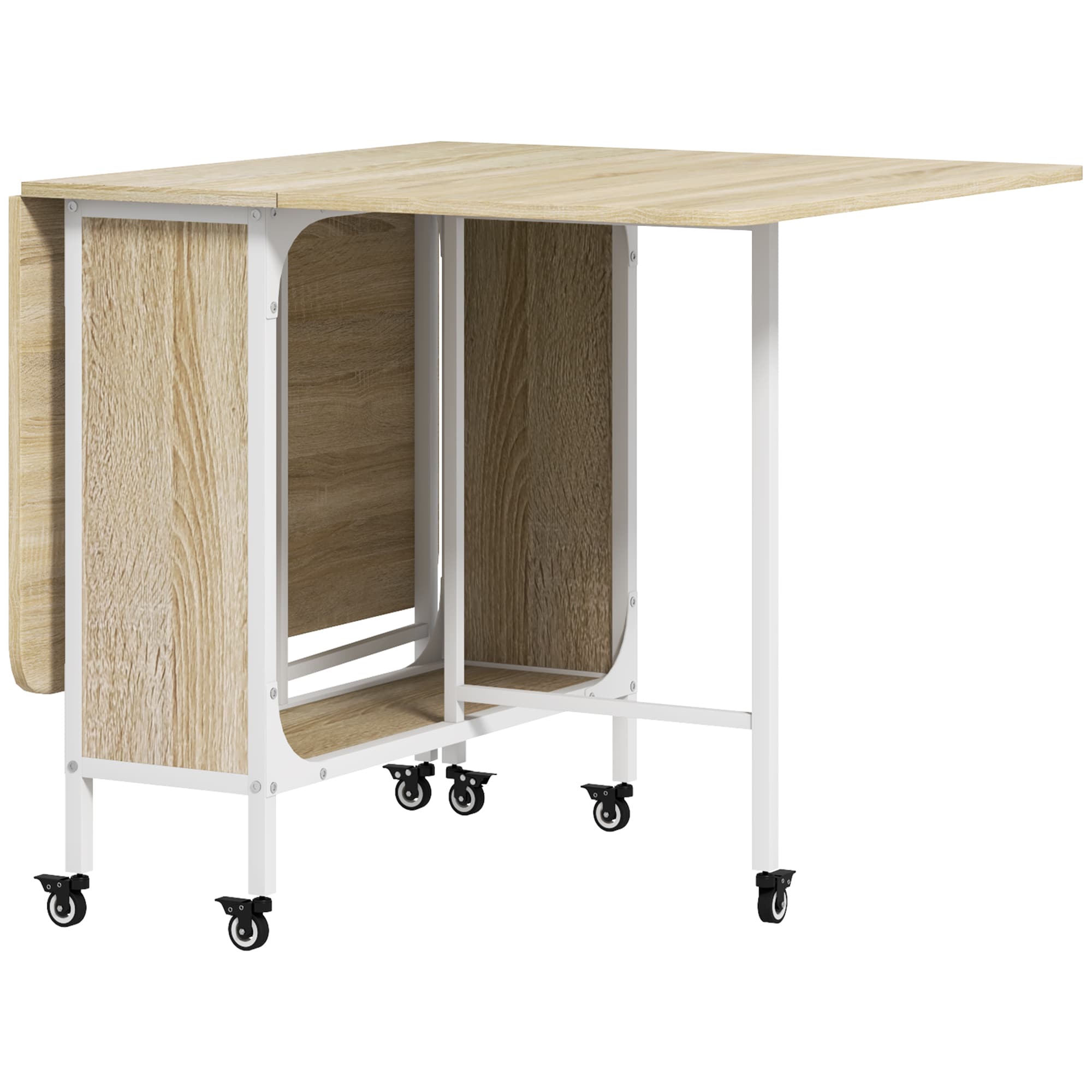 HOMCOM Table à Manger Pliante pour 6 Personnes max avec Étagère, en Bois et Métal, 130x80x74 cm, Blanc et Couleur Bois