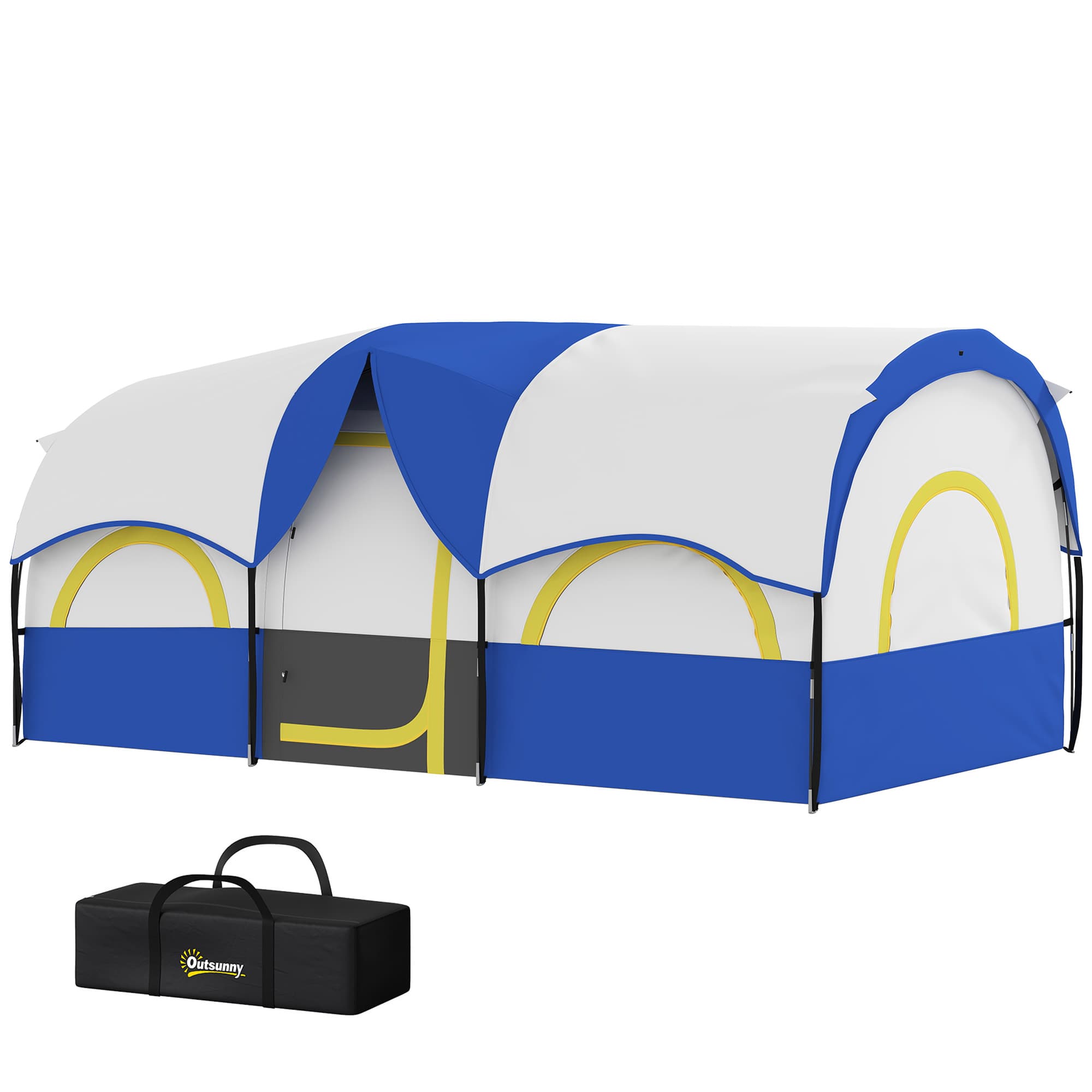 Outsunny Tente de Camping Familiale pour 4-6 Personnes Imperméable avec Chambres Indépendantes 435x251x195 cm Bleu et Blanc