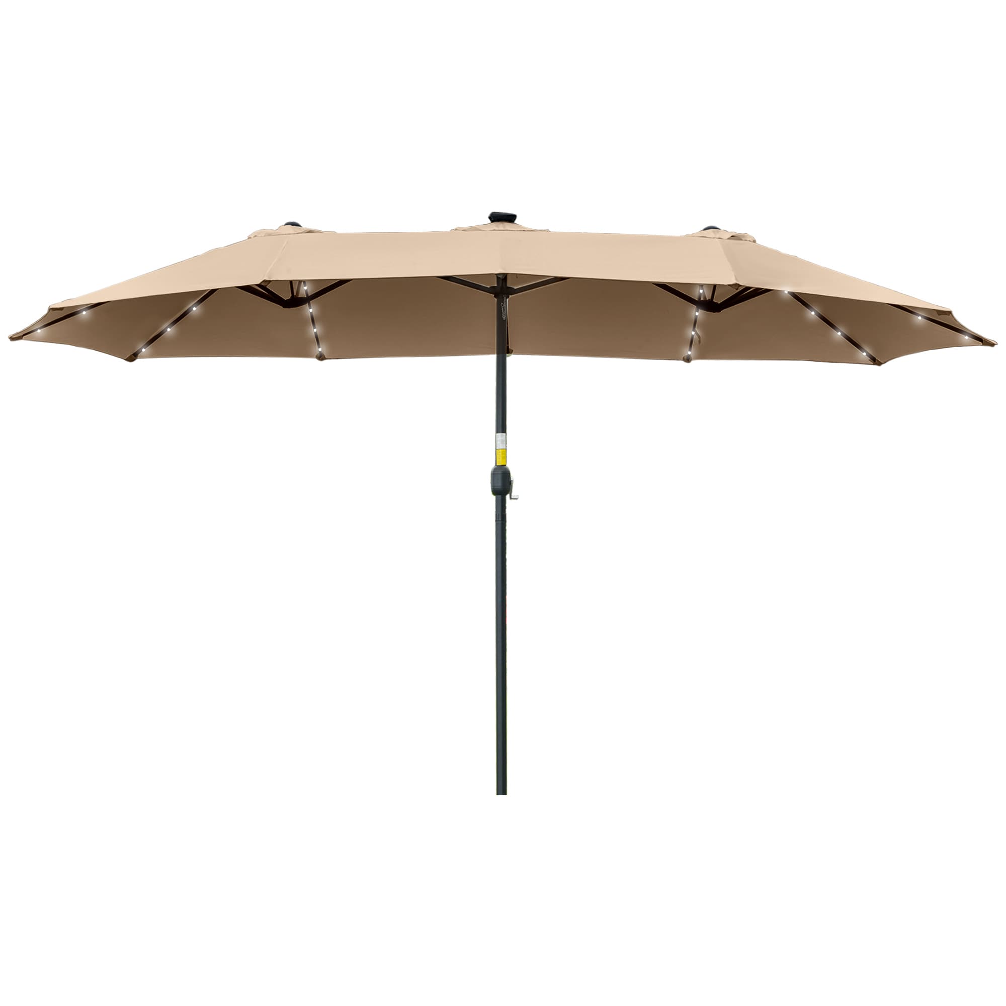 Outsunny Parasol Double 450x265x240 cm avec 48 Lumières LED Manivelle Protection Solaire pour Terrasse Balcon Piscine Kaki
