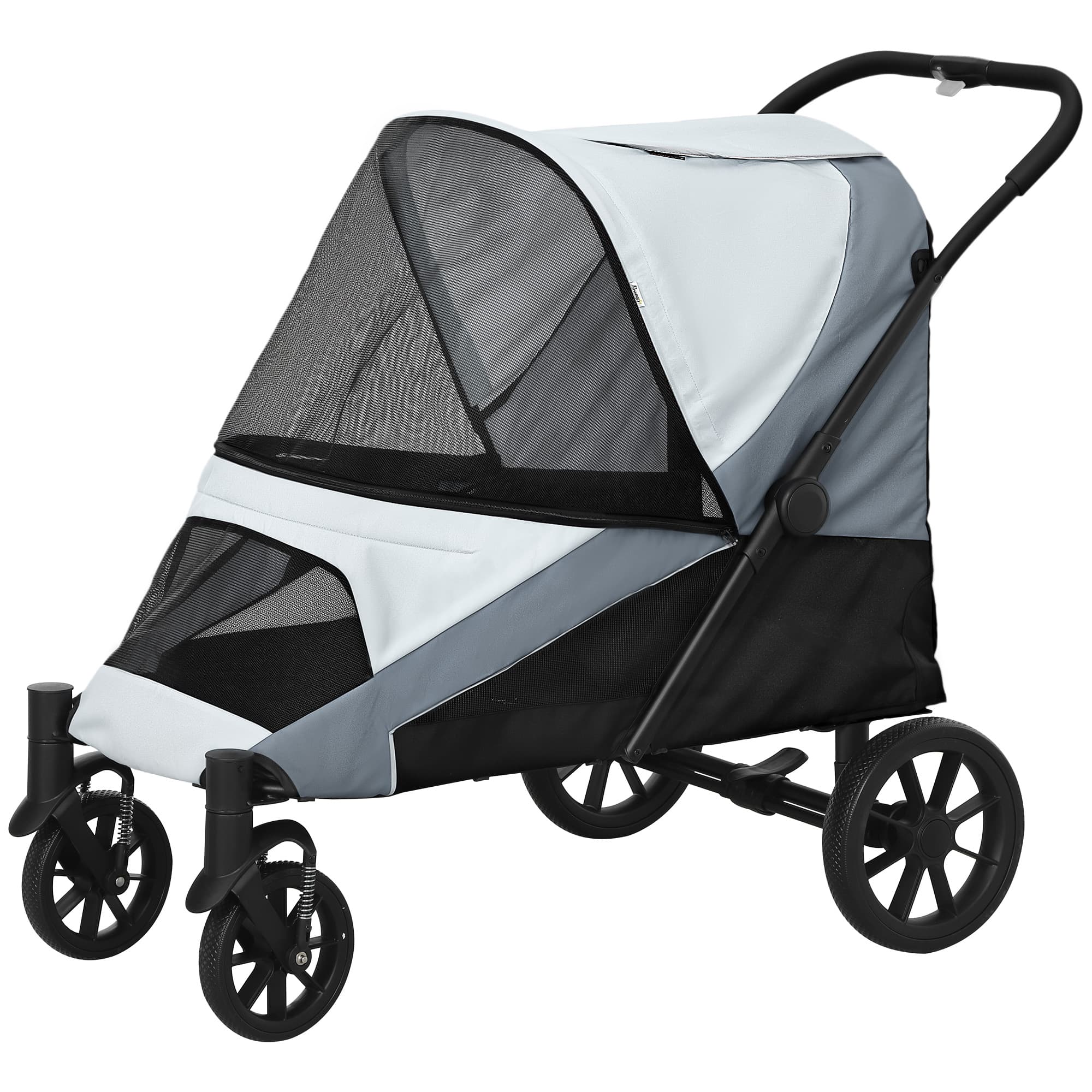 PawHut Poussette pour Chiens de Grande Taille Pliable avec Fenêtres en Filet, Coussin et Sangles, 124x67x100 cm, Gris