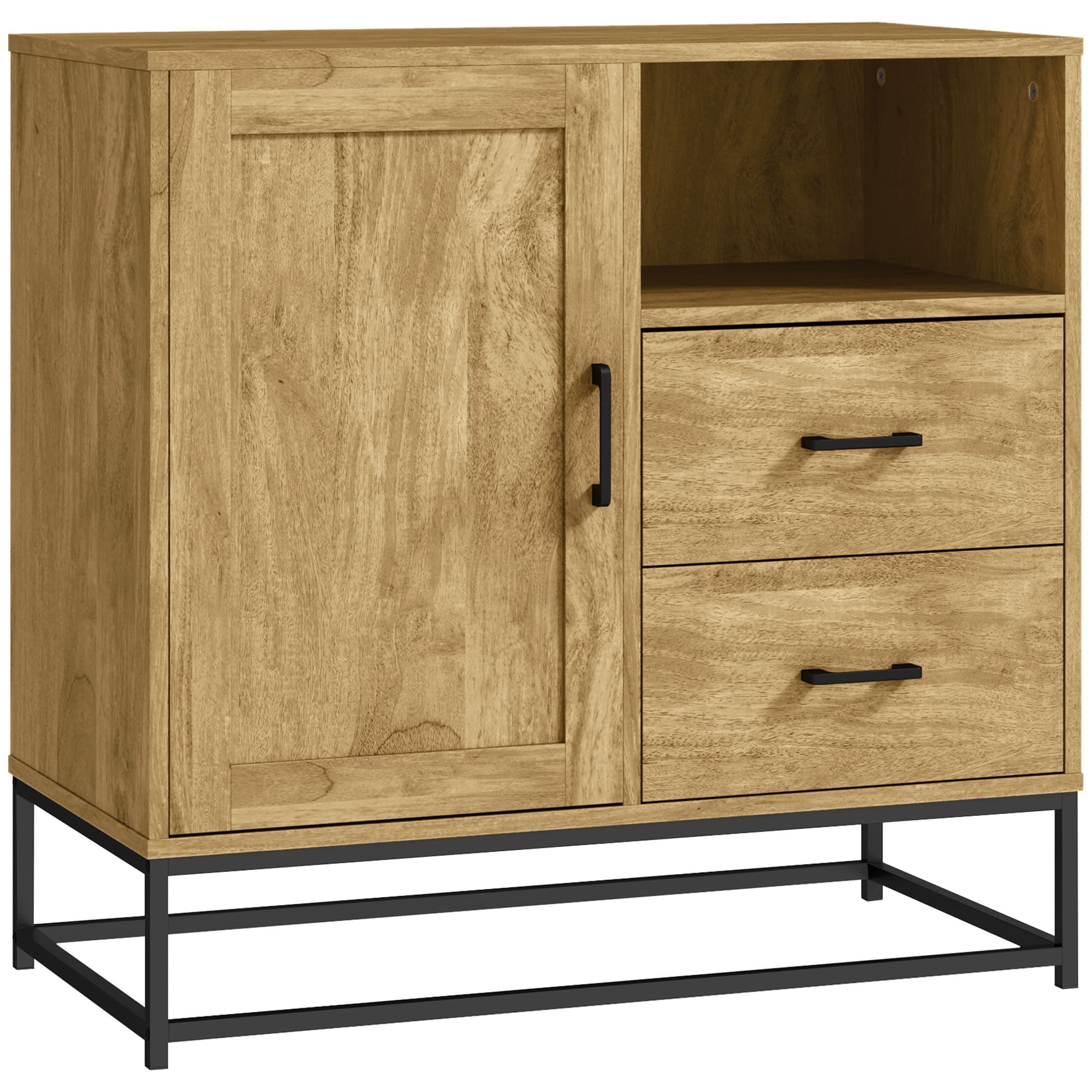 HOMCOM Buffet, meuble de rangement avec 2 tiroirs, compartiment ouvert et étagère réglable, 80l x 40P x 78H cm, naturel