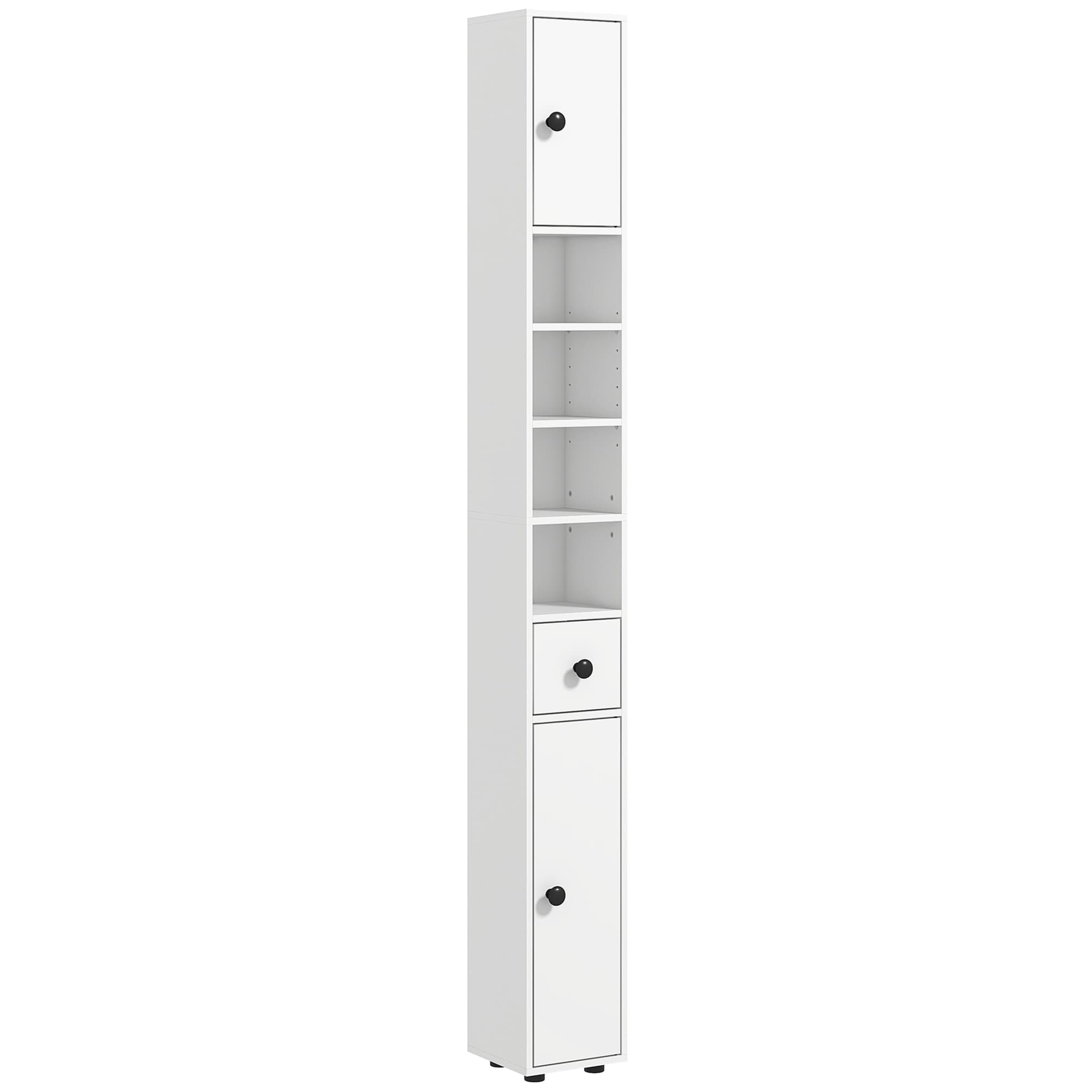 kleankin Colonne de rangement armoire haute pour salle de bain 1 tiroir 4 étagères réglables et 2 placards 20 x 20 x 180 cm blanc