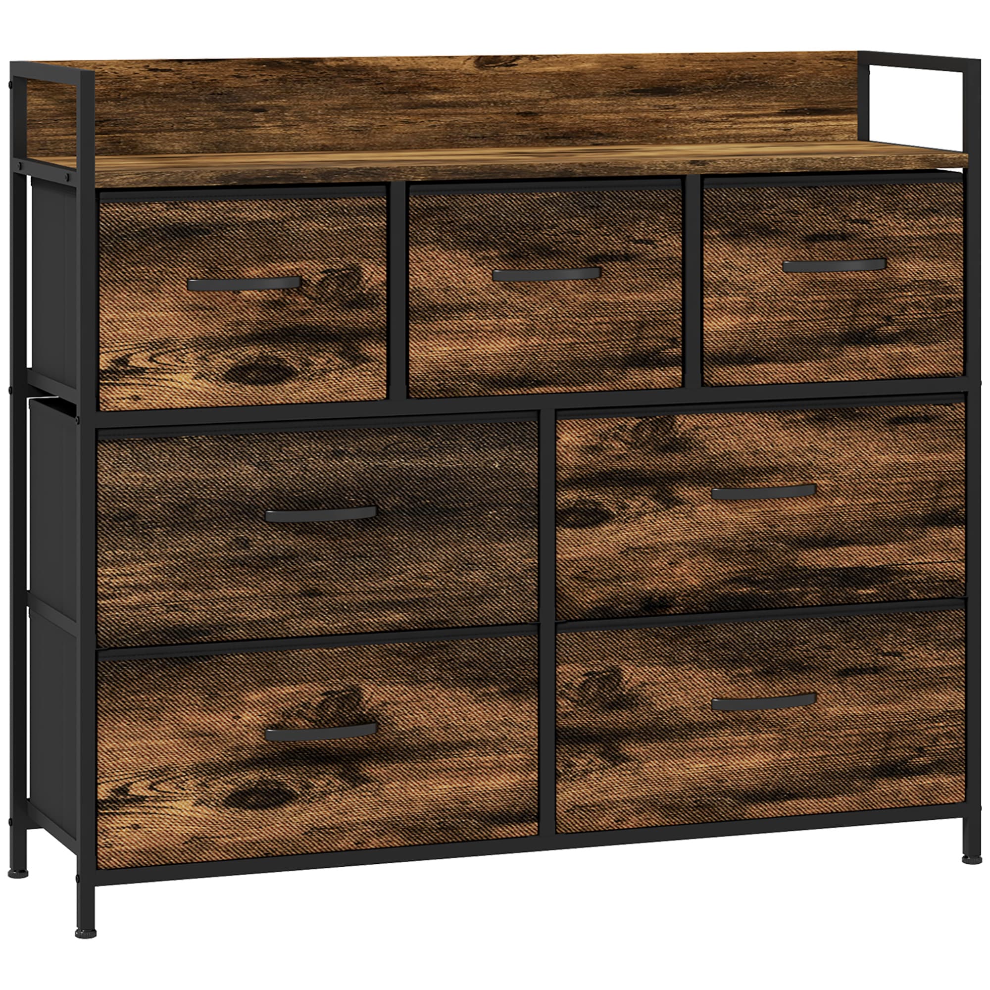 HOMCOM Commode 7 tiroirs meuble de rangement tiroir en tissu pliant - structure acier noir - 98 x 29 x 85 cm