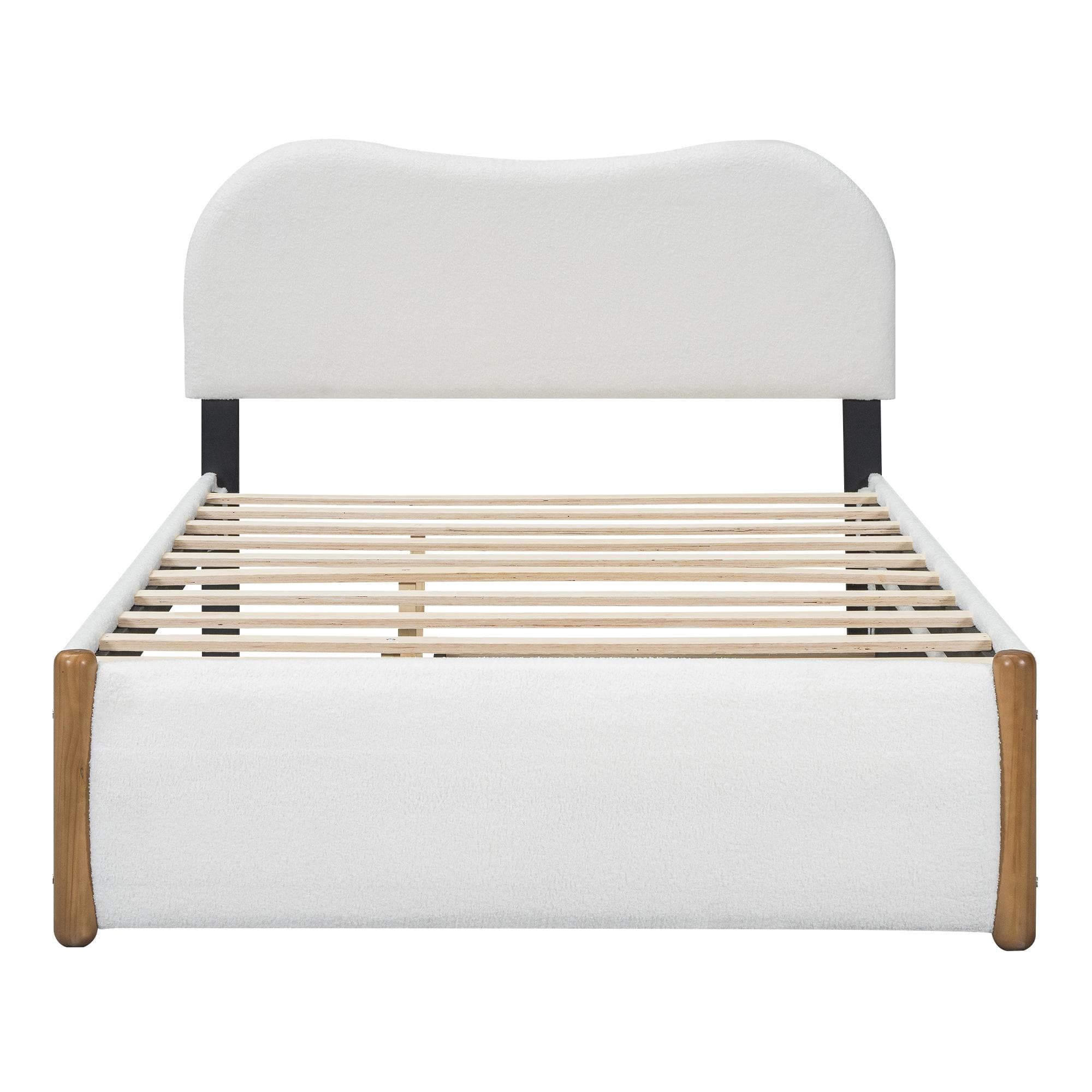 Lit plat rembourré 140x200 cm avec lit gigogne,sans matelas, Blanc