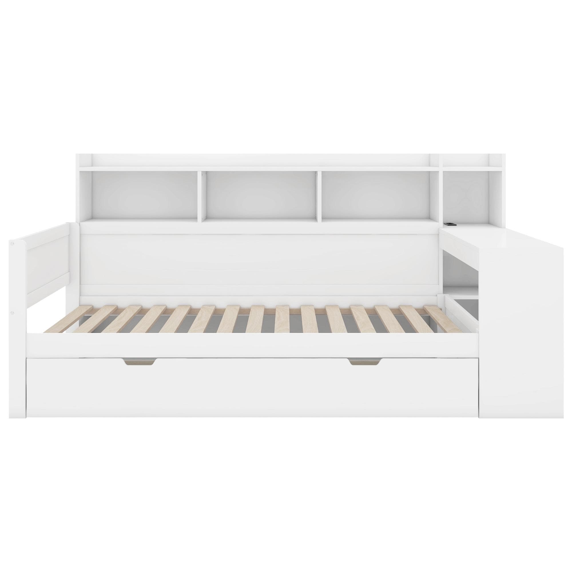 Canapé-lit multifonctionnel 90x200 cm,avec 2 tiroirs et bureau intégré,sans matelas, Blanc