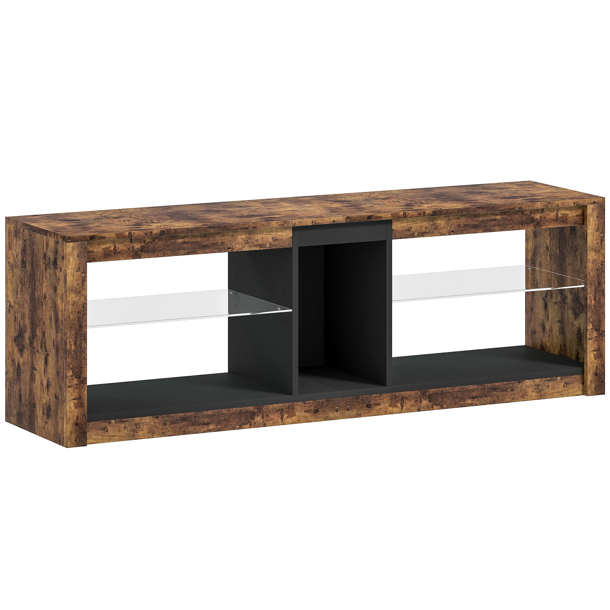 HOMCOM Meuble TV avec lumières LED et télécommande, étagères et compartiments ouvert, 140x35x47cm, marron