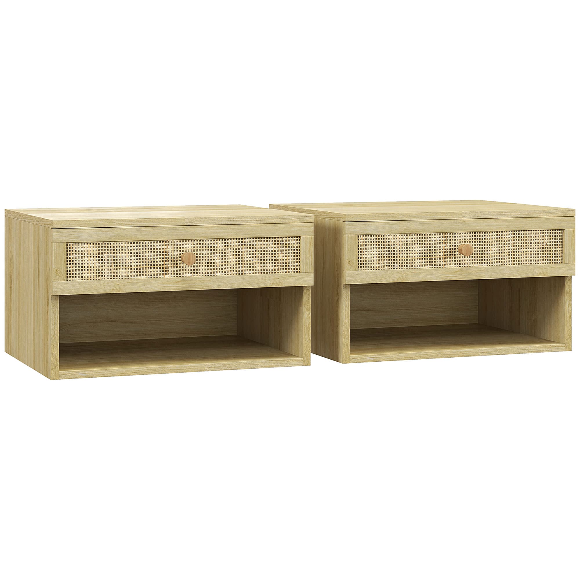 HOMCOM Lot de 2 tables de chevet murales tiroir coulissant, niche, plateau - en bois dim. 40L x 34l x 23H cm