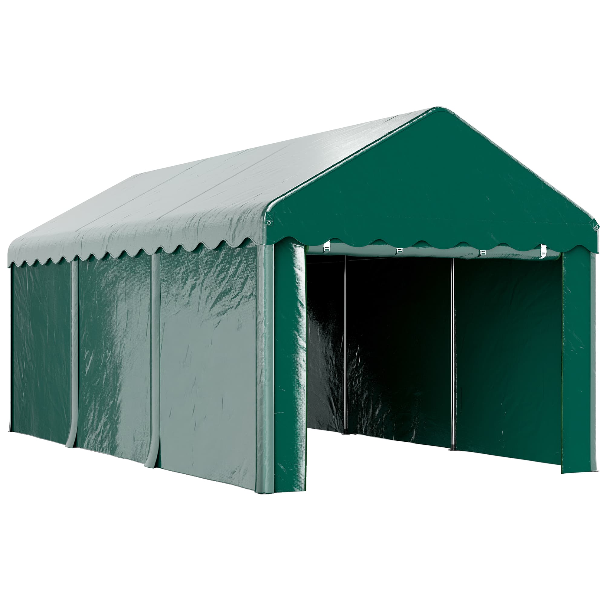 Outsunny Tente garage carport 3 x 6m Auvent de voiture robuste avec 2 portes enroulables, toile 200g PE, vert