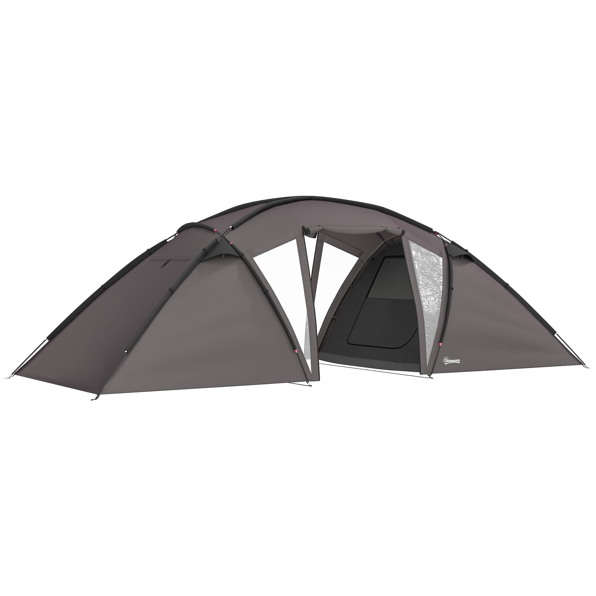 Outsunny Tente de camping familiale pour 4-6 personnes, tente tunnel imperméable 3000 mm avec 2 portes, sac de transport, noir
