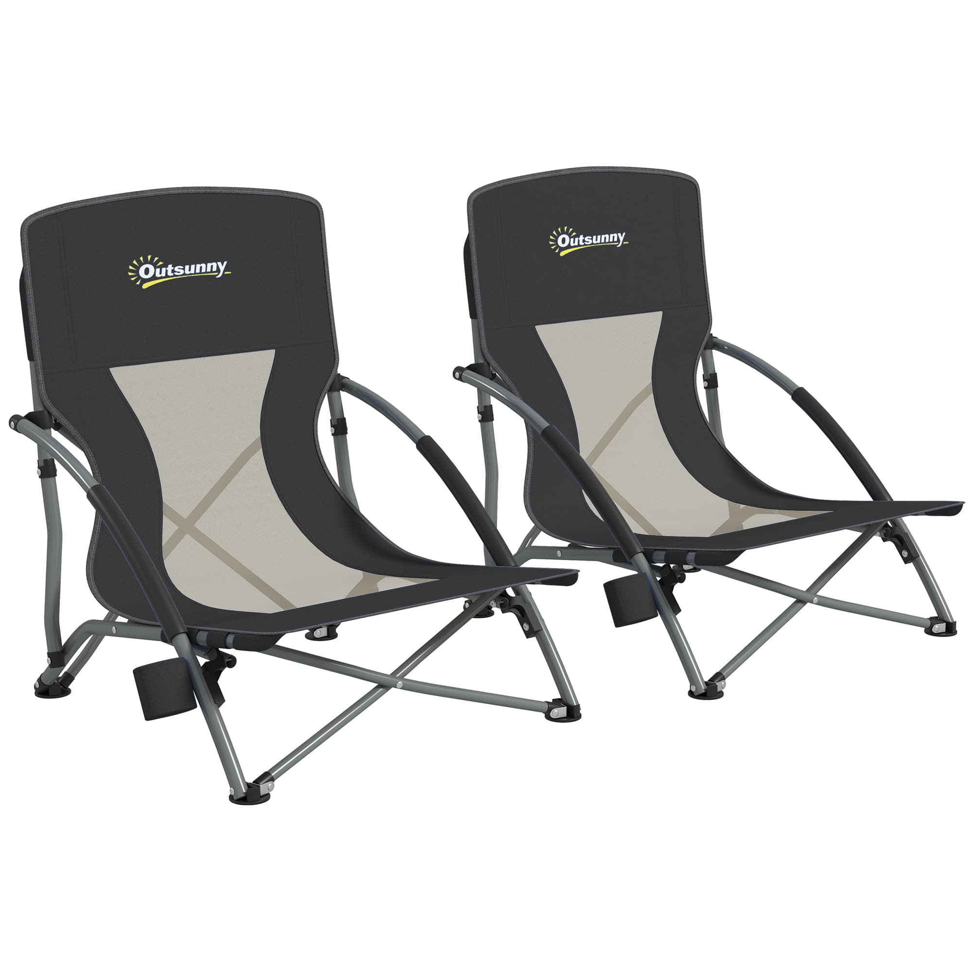 Outsunny Lot de 2 chaises de plage pliable chaises camping pliante légère sac de transport porte-gobelet 58 x 55 x 62 cm noir