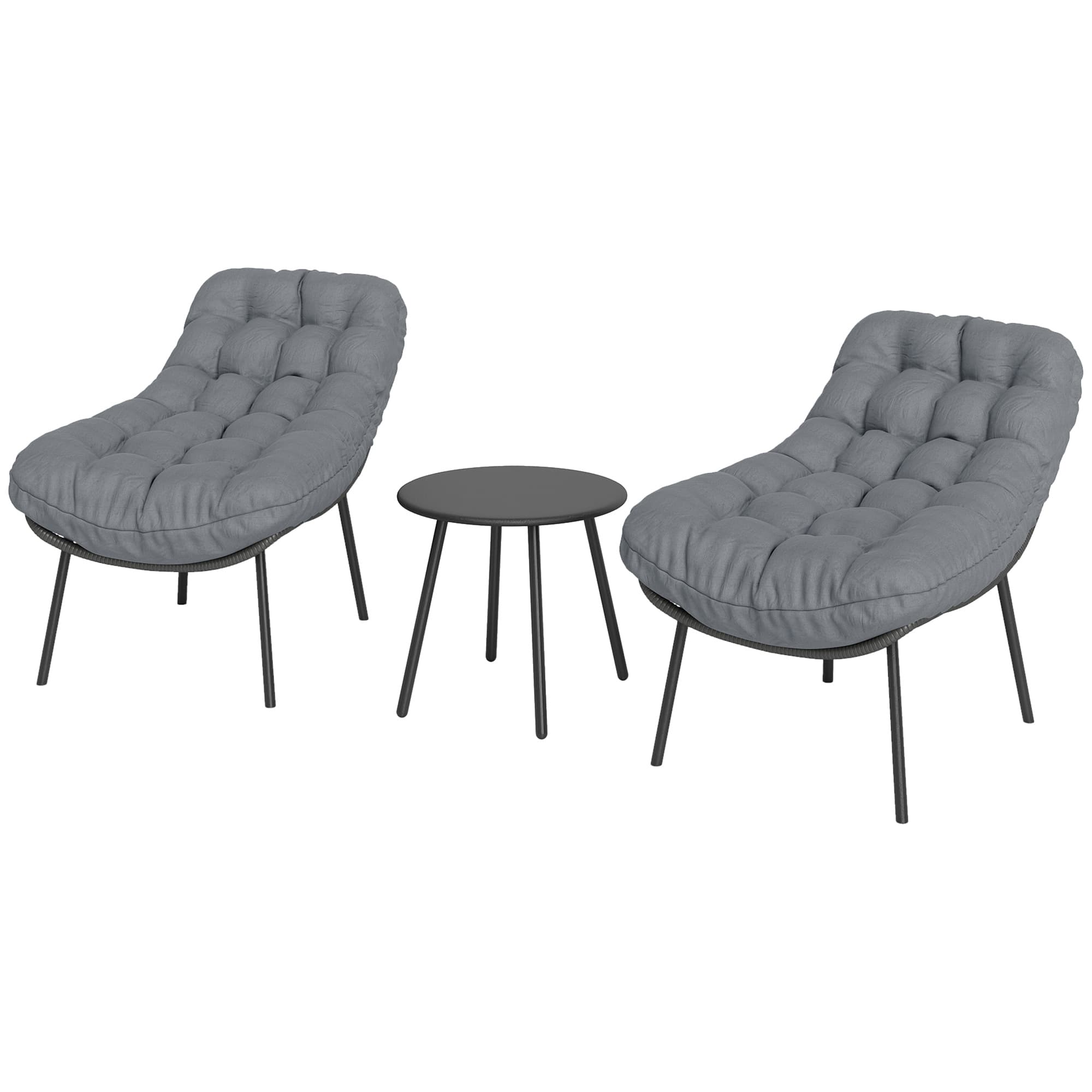 Outsunny Salon de Jardin extérieur en résine tressée 2 personnes ensemble de meubles de jardin coussins de 15 cm d'épaisseur gris