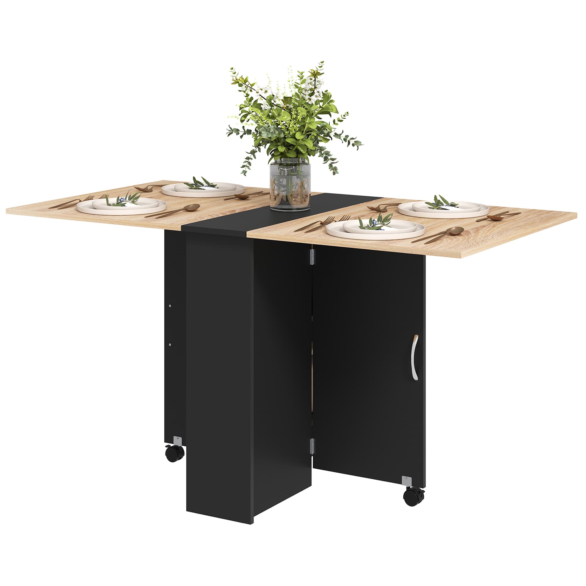 HOMCOM Table pliante de cuisine salle à manger amovible sur roulettes 75 x 140 x 74 cm coloris chêne et noir