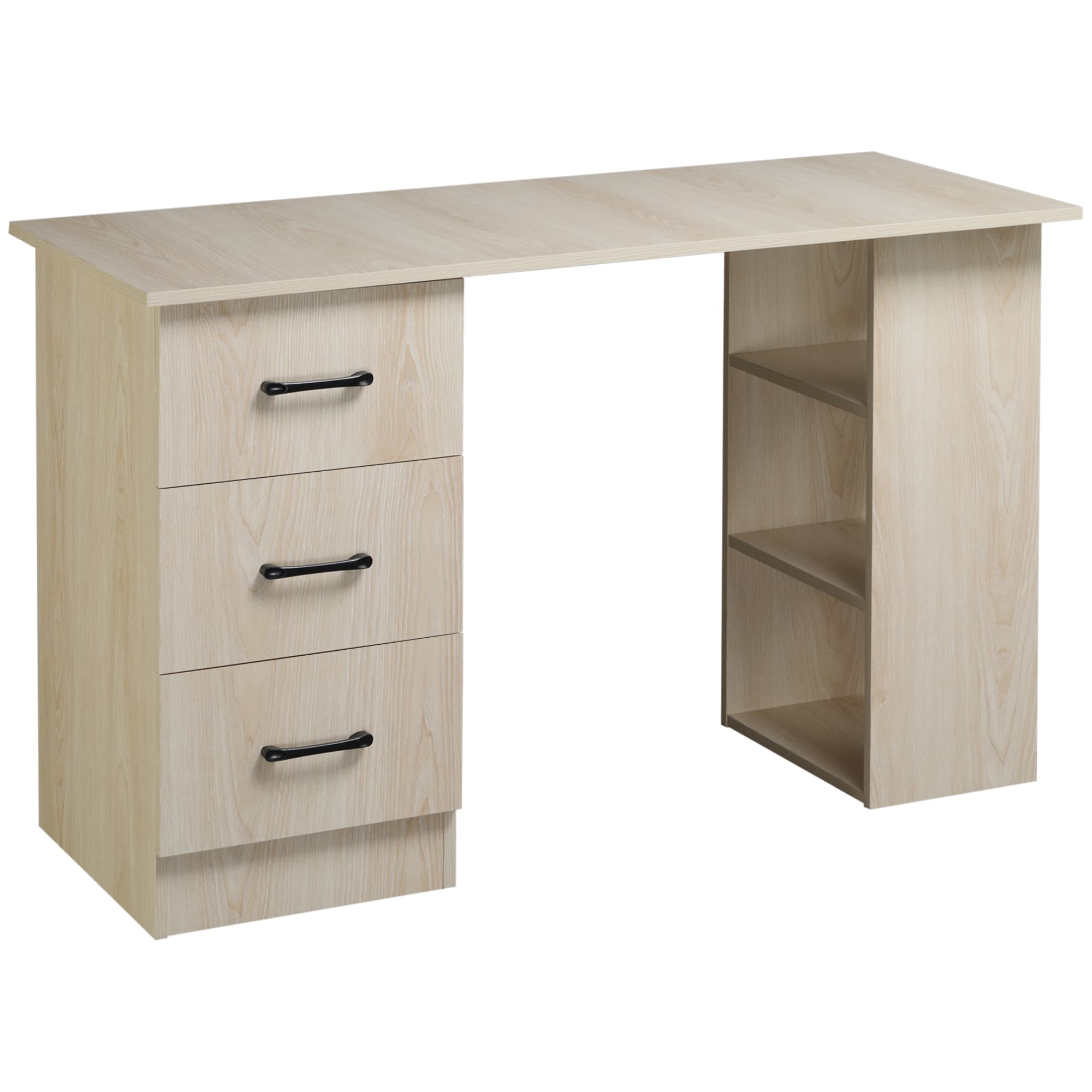 HOMCOM Bureau 120 x 50 cm avec étagères et tiroirs, pour petit espace, bureau à domicile, chambre à coucher, couleur bois