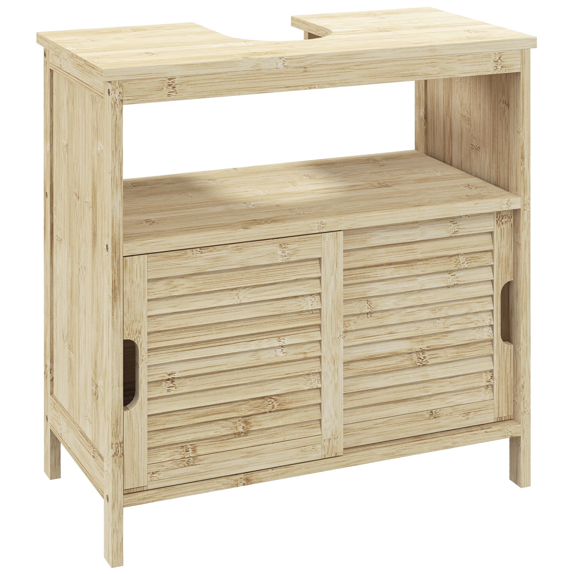 HOMCOM Meuble sous lavabo en Bambou, Meuble de Rangement pour Salle de Bain avec 2 Portes, 60 x 30 x 60 cm, Bois Naturel