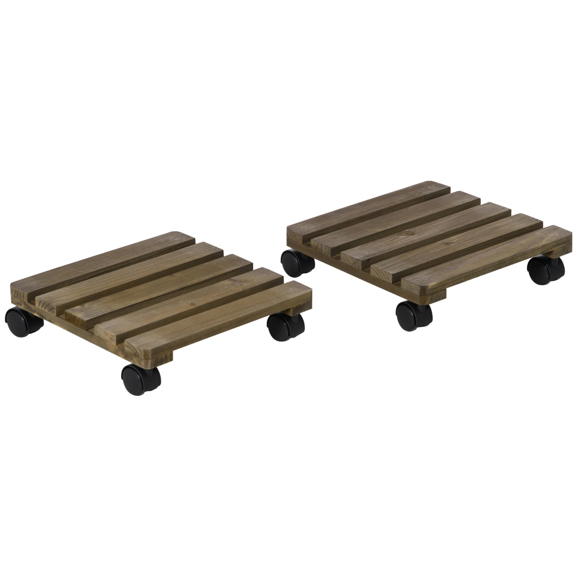 Outsunny Supports Plantes Carrés à Roulettes Bois Marron 2pcs pour Jardin Aosom France