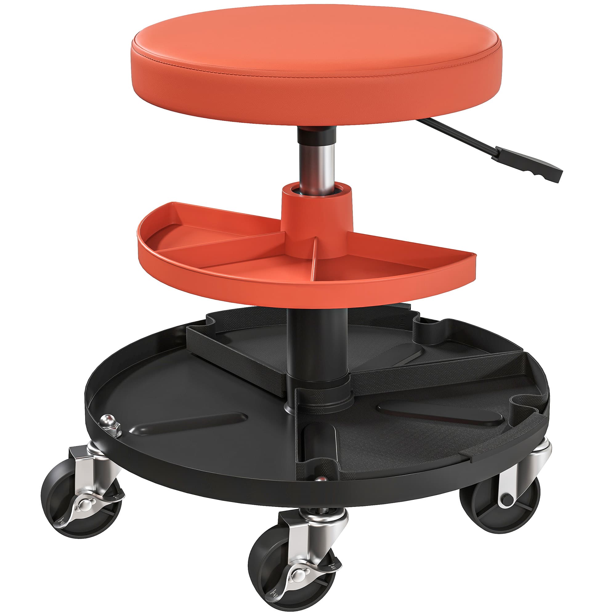 HOMCOM Tabouret d'atelier à roulettes, tabouret de mécanicien avec hauteur réglable 40-51 cm, 2 étagères 38x38x51cm, jaune