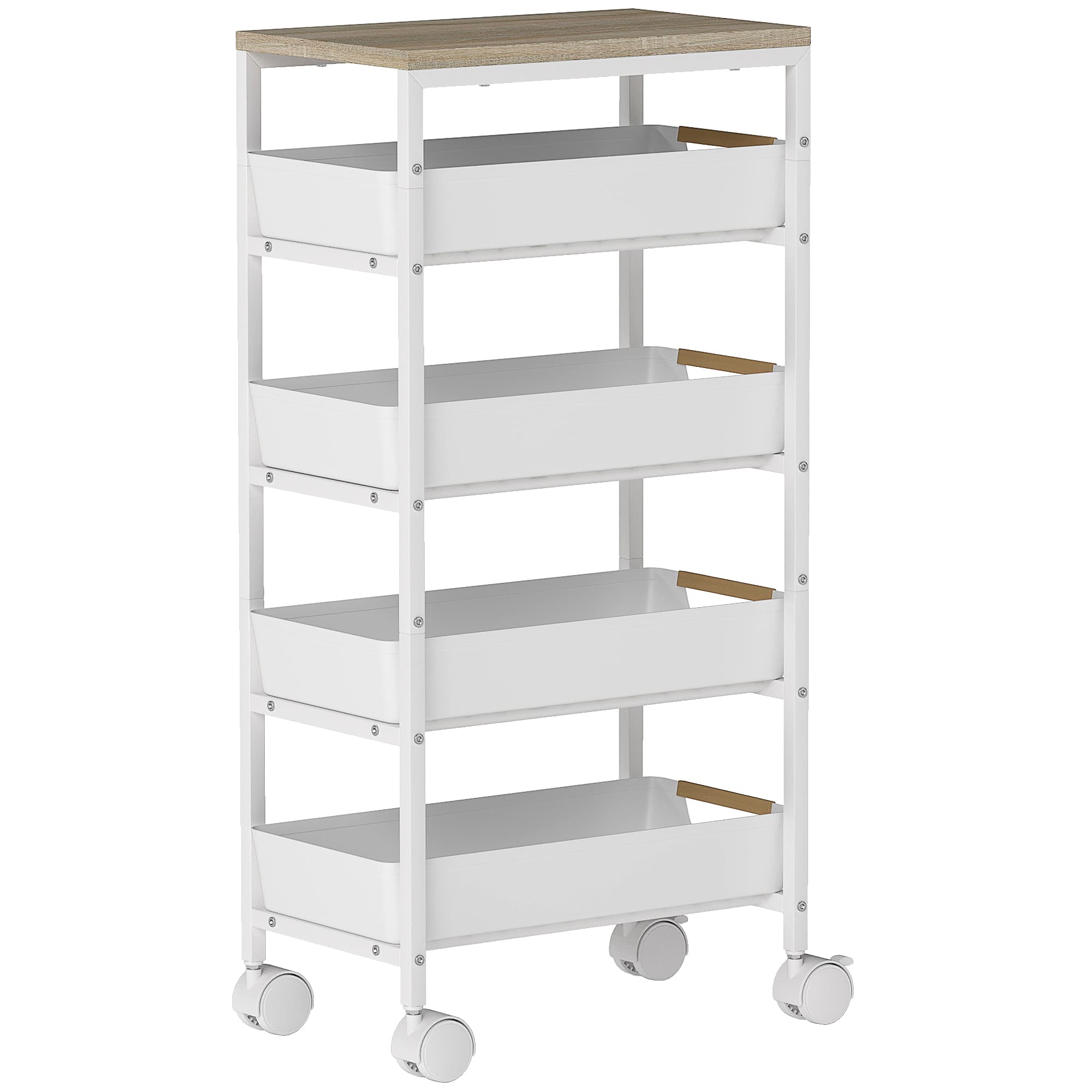 HOMCOM Desserte cuisine, chariot de rangement à roulettes 5 niveaux avec 4 tiroirs coulissants, étagère de rangement, blanc