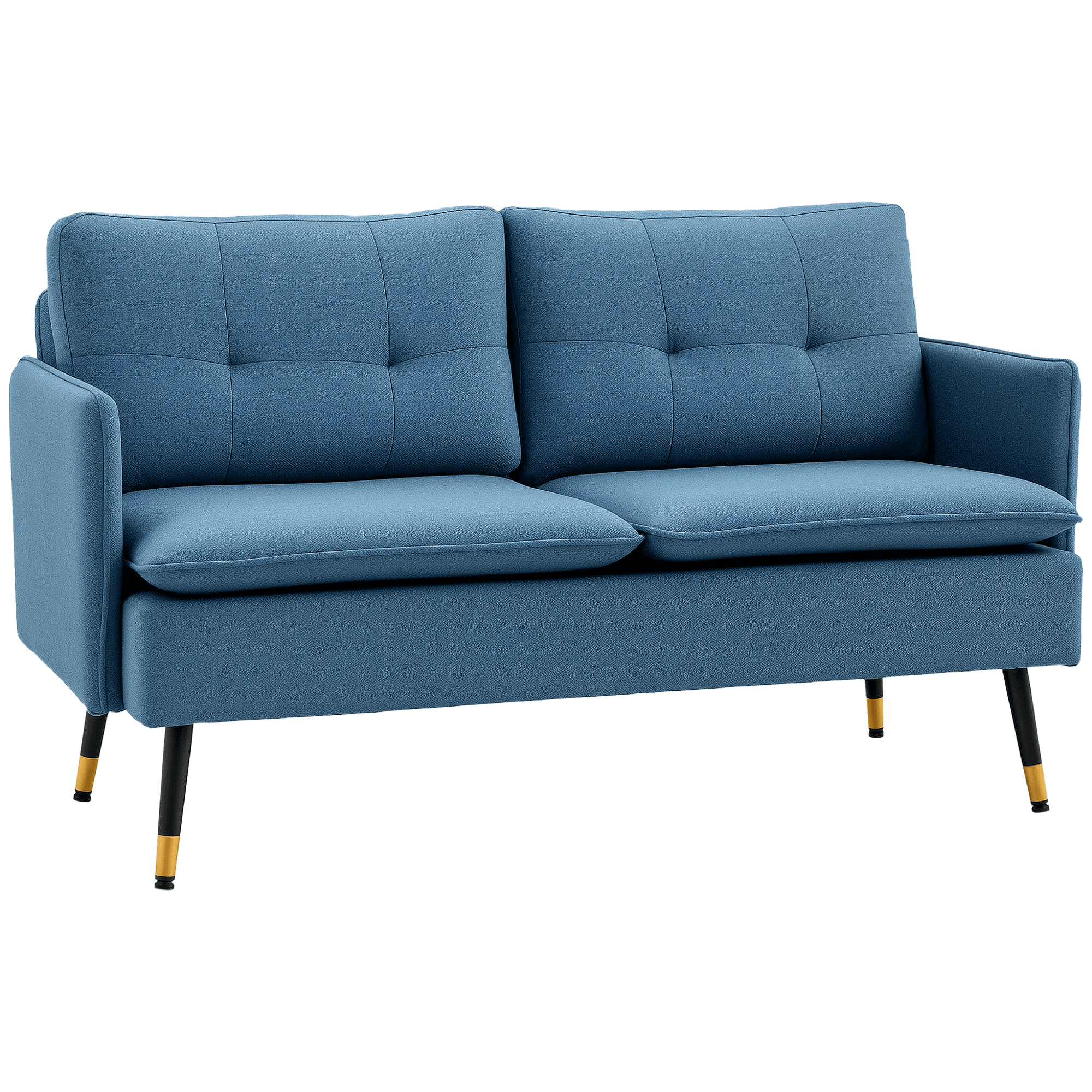 HOMCOM Canapé 2 places design scandinave tissu effet lin avec passepoil 139 x 68 x 80 cm bleu