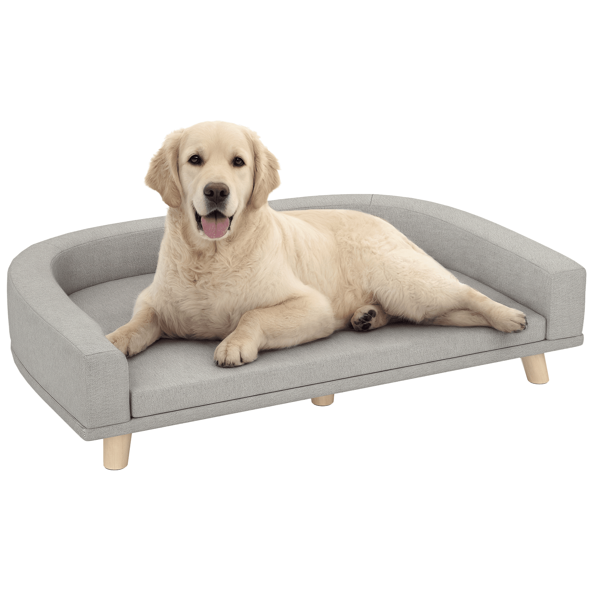 PawHut Canapé pour chien grand lit surélevé pour chien coussin lavable cadre en bois tissu polyester 98 x 67 x 25 cm gris