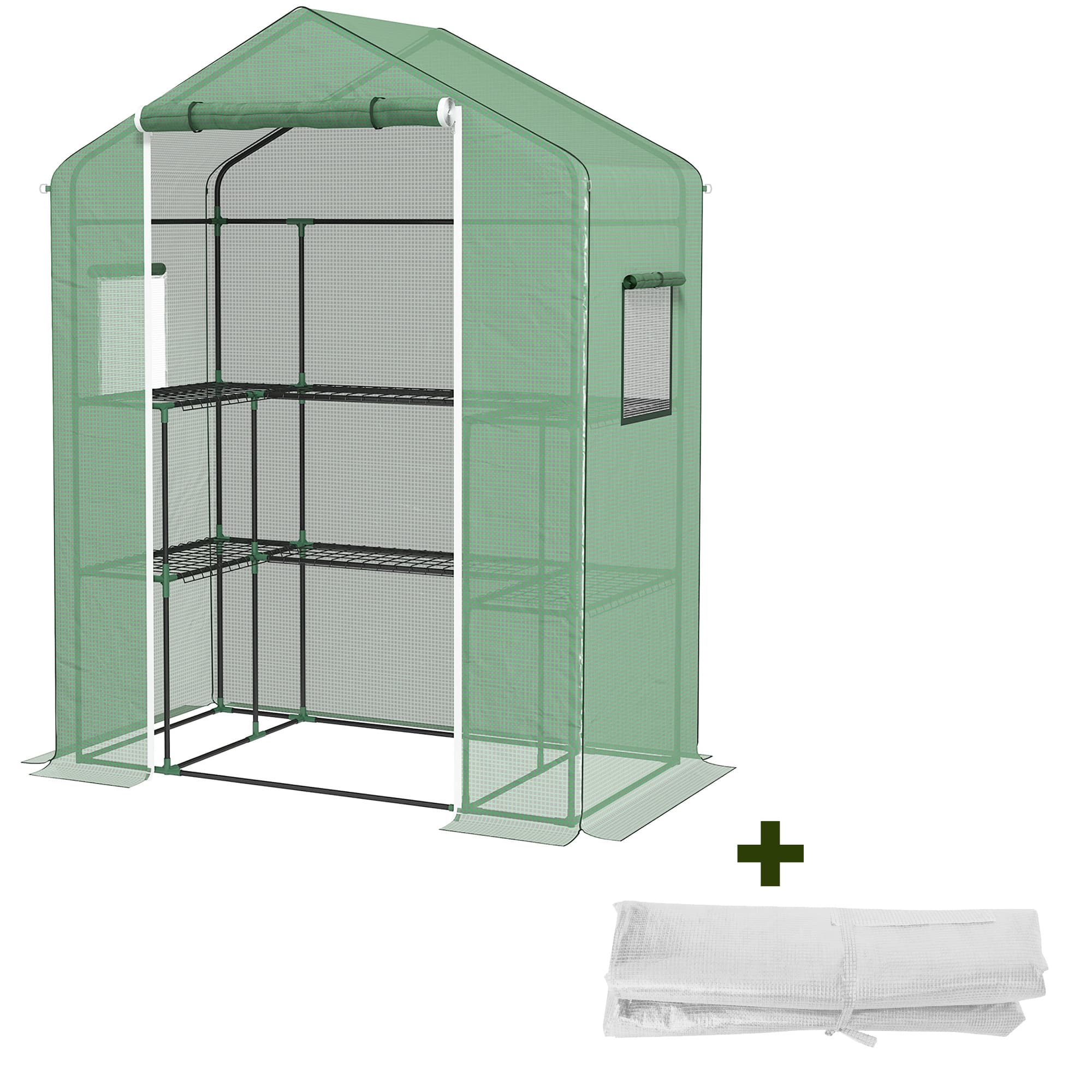 Outsunny Serre de jardin et bâche de remplacement avec porte, fenêtres et étagères bâche 135 g/m2 pour légumes, plantes, fleurs