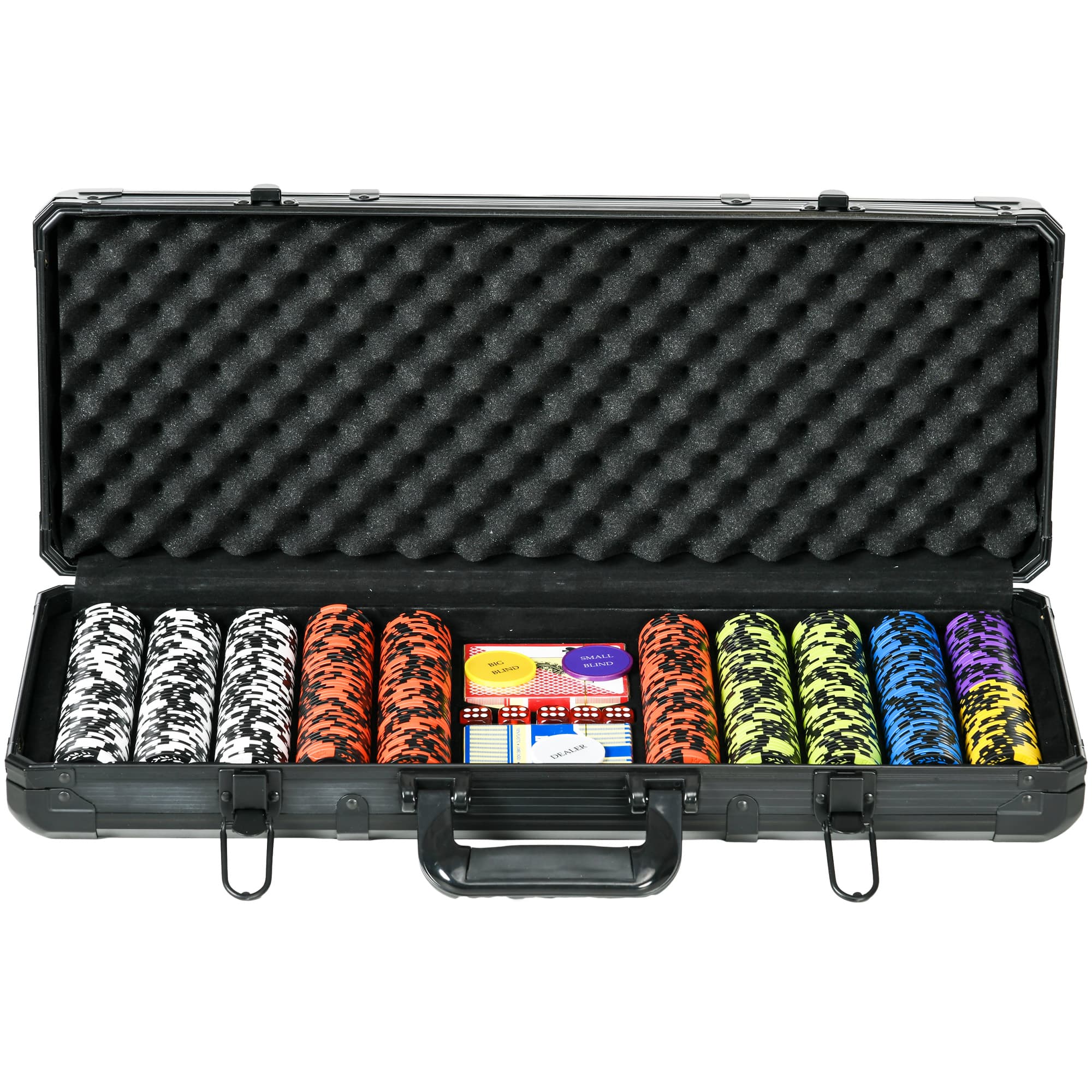 SPORTNOW Mallette de Poker Coffret de Poker Complet, avec 500 jetons 5 dés 2 Jeux de Cartes 3 boutons
