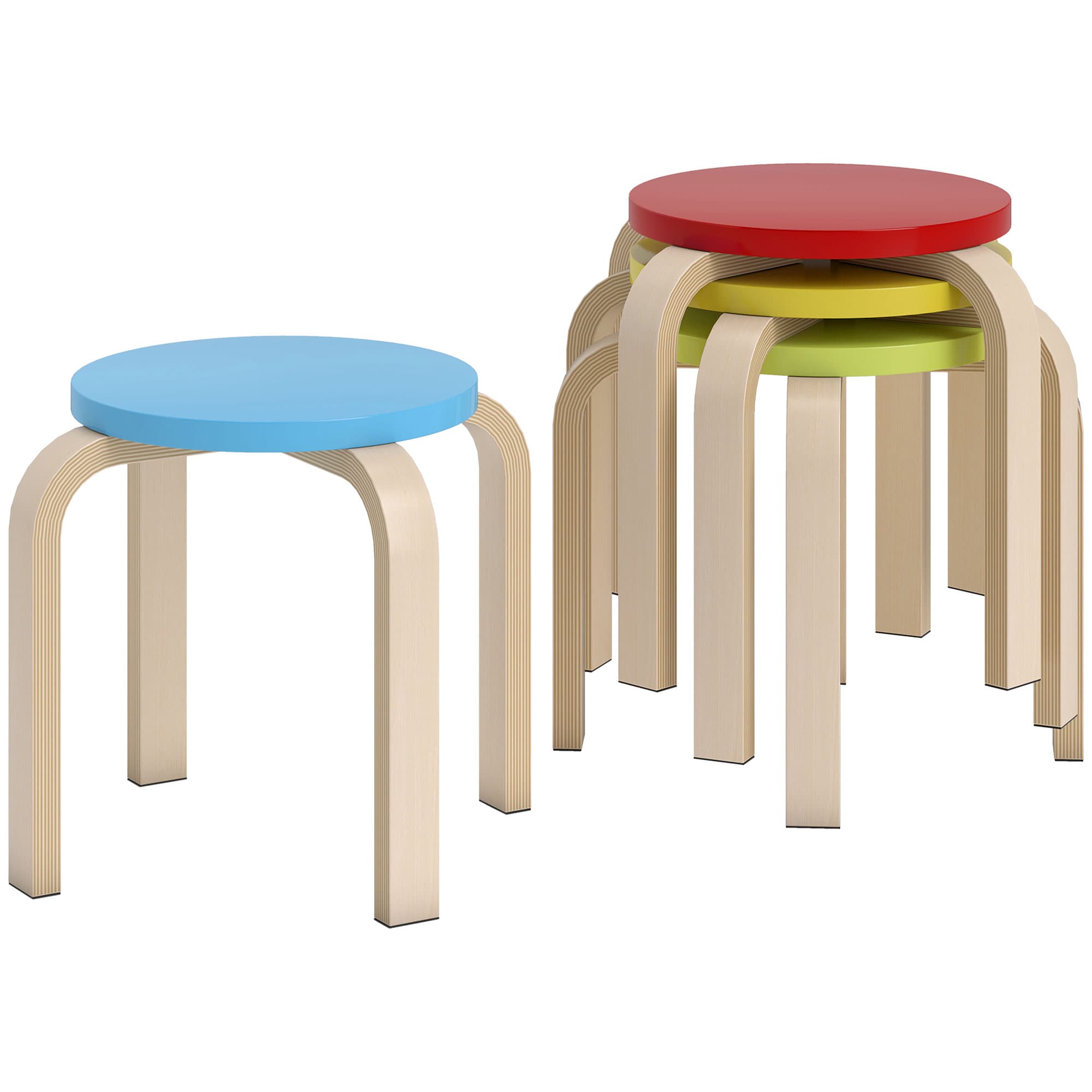 HOMCOM 4 Tabourets Empilables avec Patins de Feutre, Contreplaqué de Bouleau, laqué, Multicolore