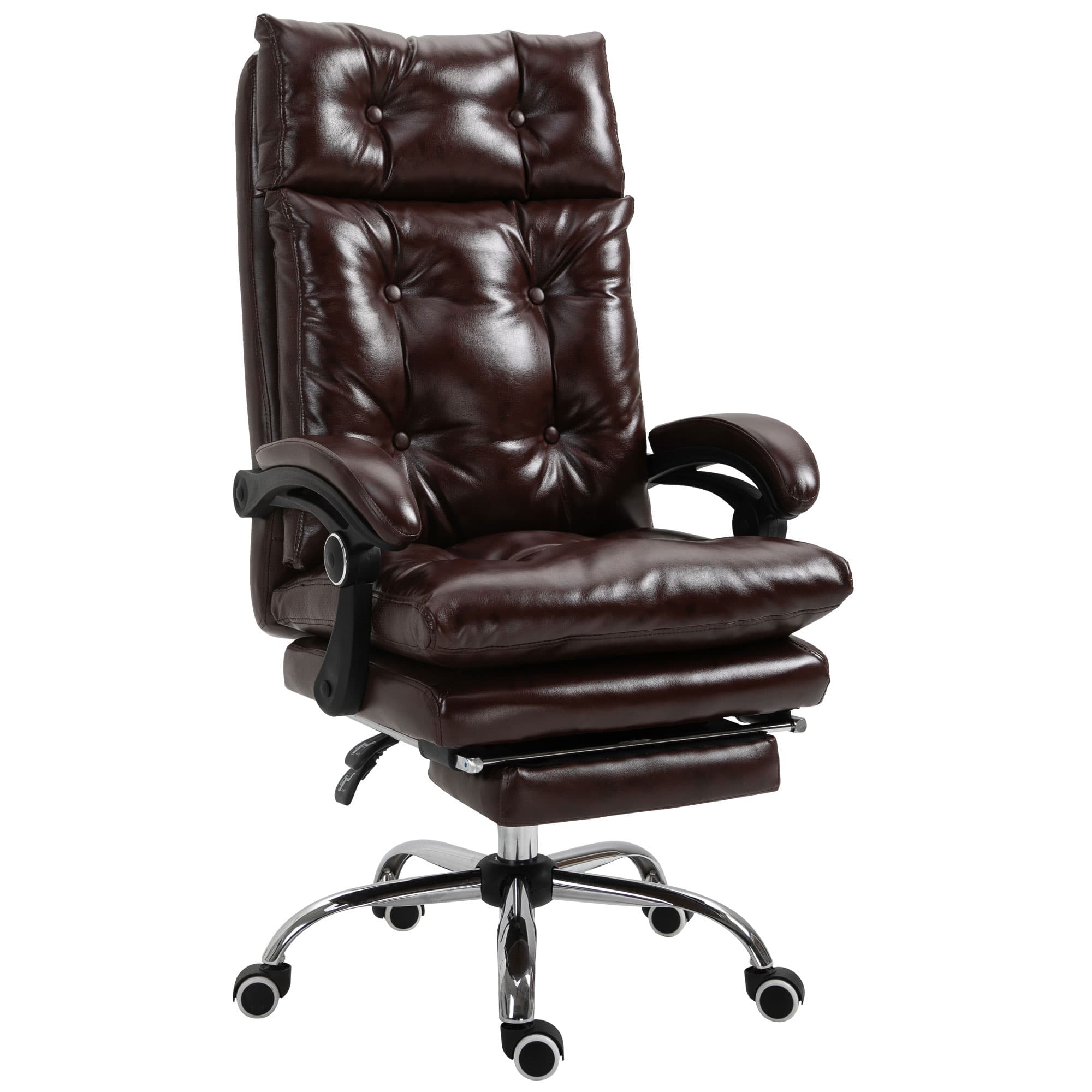 Vinsetto Fauteuil de bureau chaise de bureau ergonomique avec hauteur réglable dossier inclinable repose-pied rétractable marron