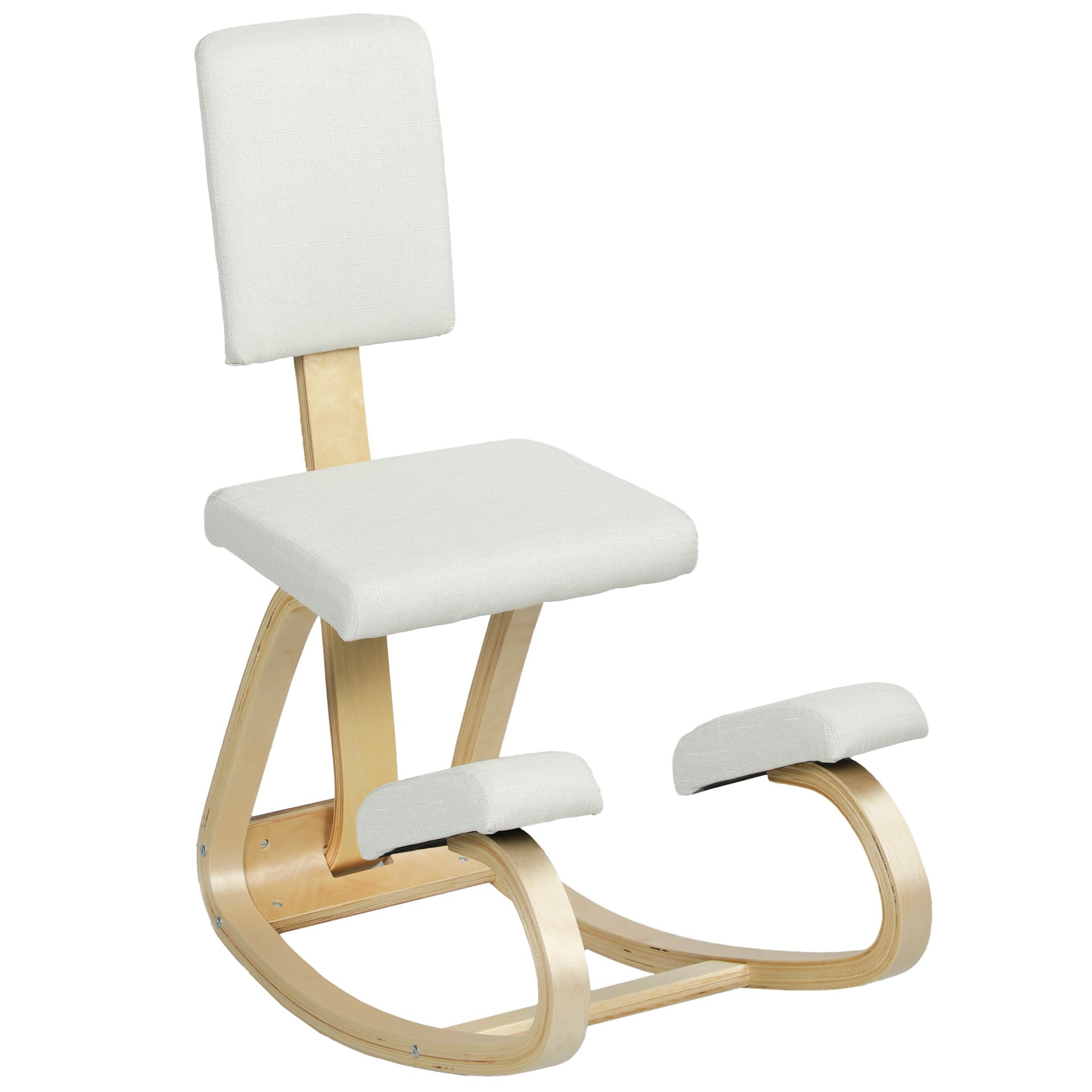 HOMCOM Siège assis genoux, tabouret ergonomique en bois à bascule avec dossier, chaise à genoux pour bureau à domicile, crème