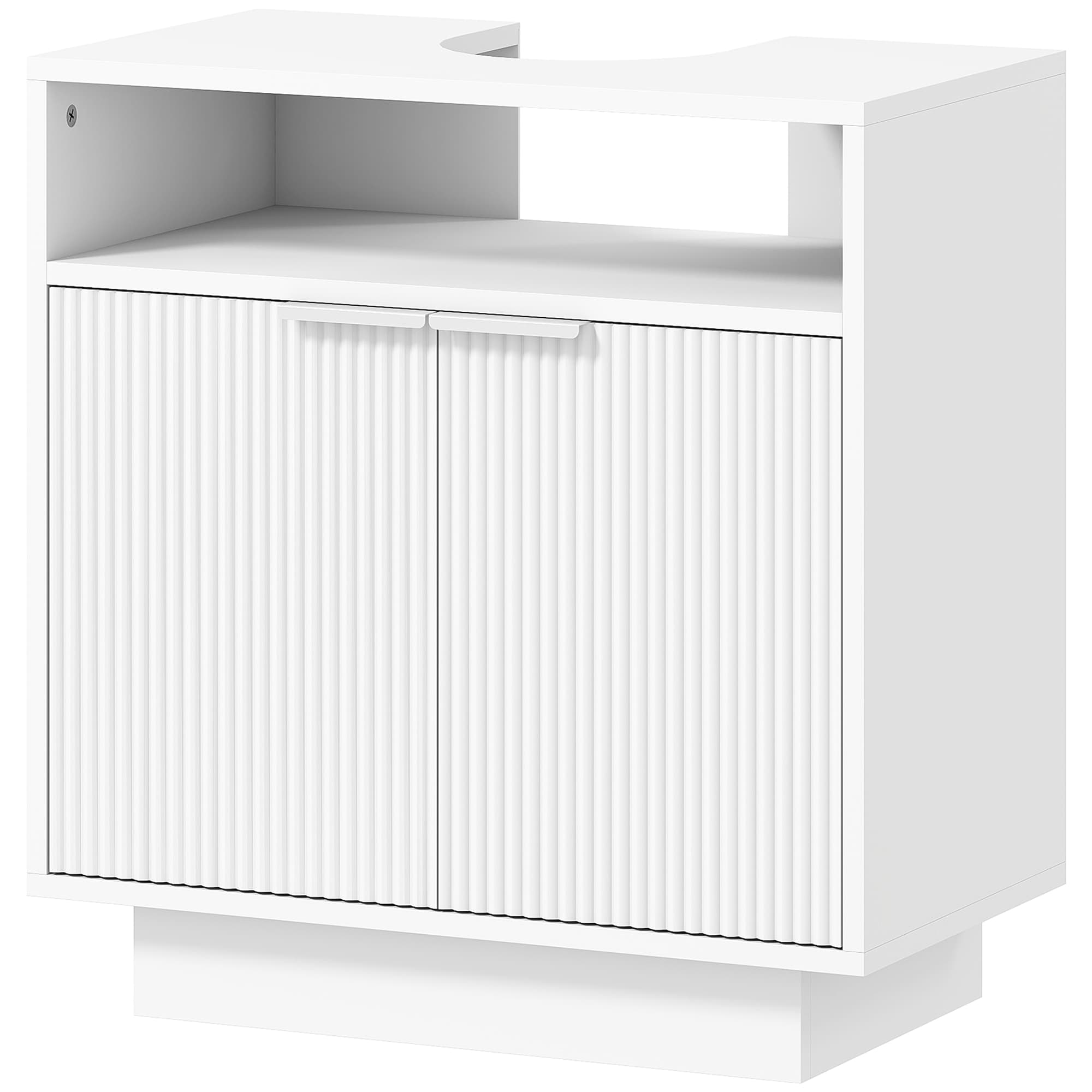 HOMCOM Meuble sous Lavabo avec 2 Portes à Rainures et Compartiment Ouvert pour Lavabo avec ou sans Piedestal 60x33x63 cm Blanc