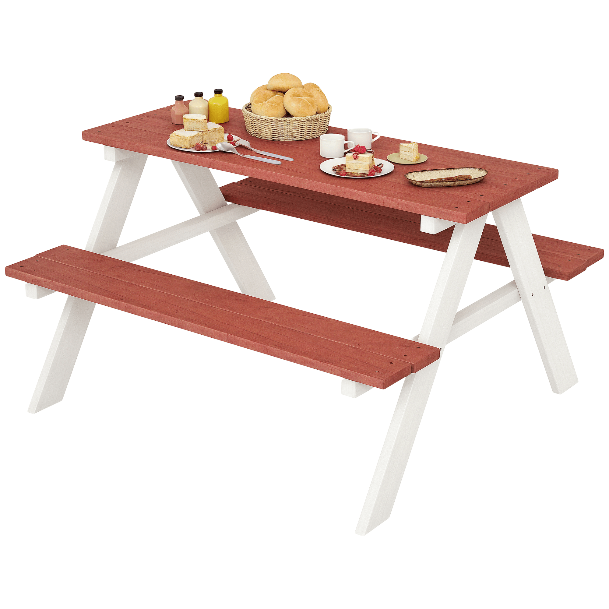 Outsunny Table de pique-nique pour enfants avec bancs en bois massif table enfant pour le jardin 89 x 79 x 50 cm marron et blanc Aosom France