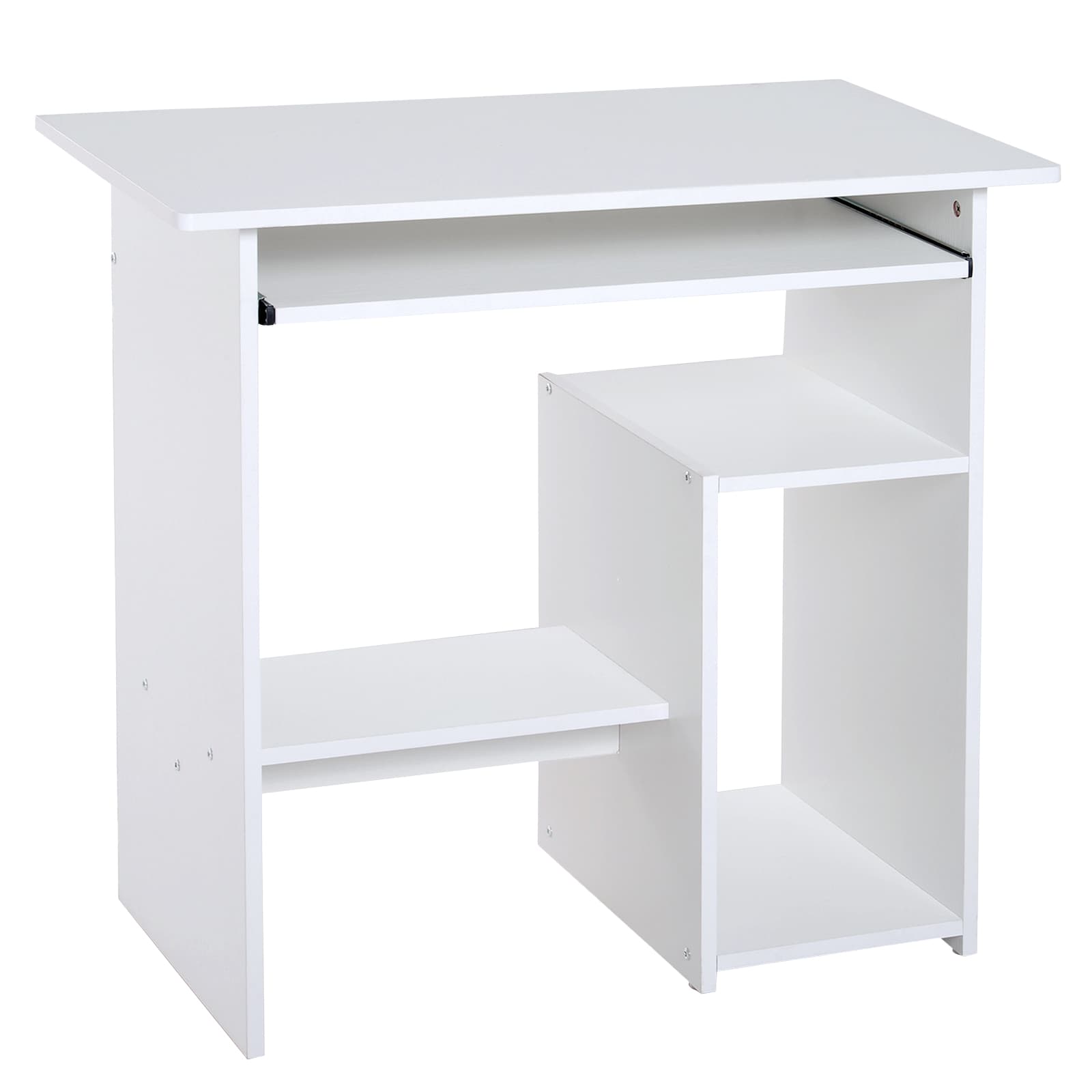 HOMCOM Bureau d'ordinateur, bureau avec rangement, plateau pour clavier et support de moniteur, 80 x 45 x 75 cm, blanc
