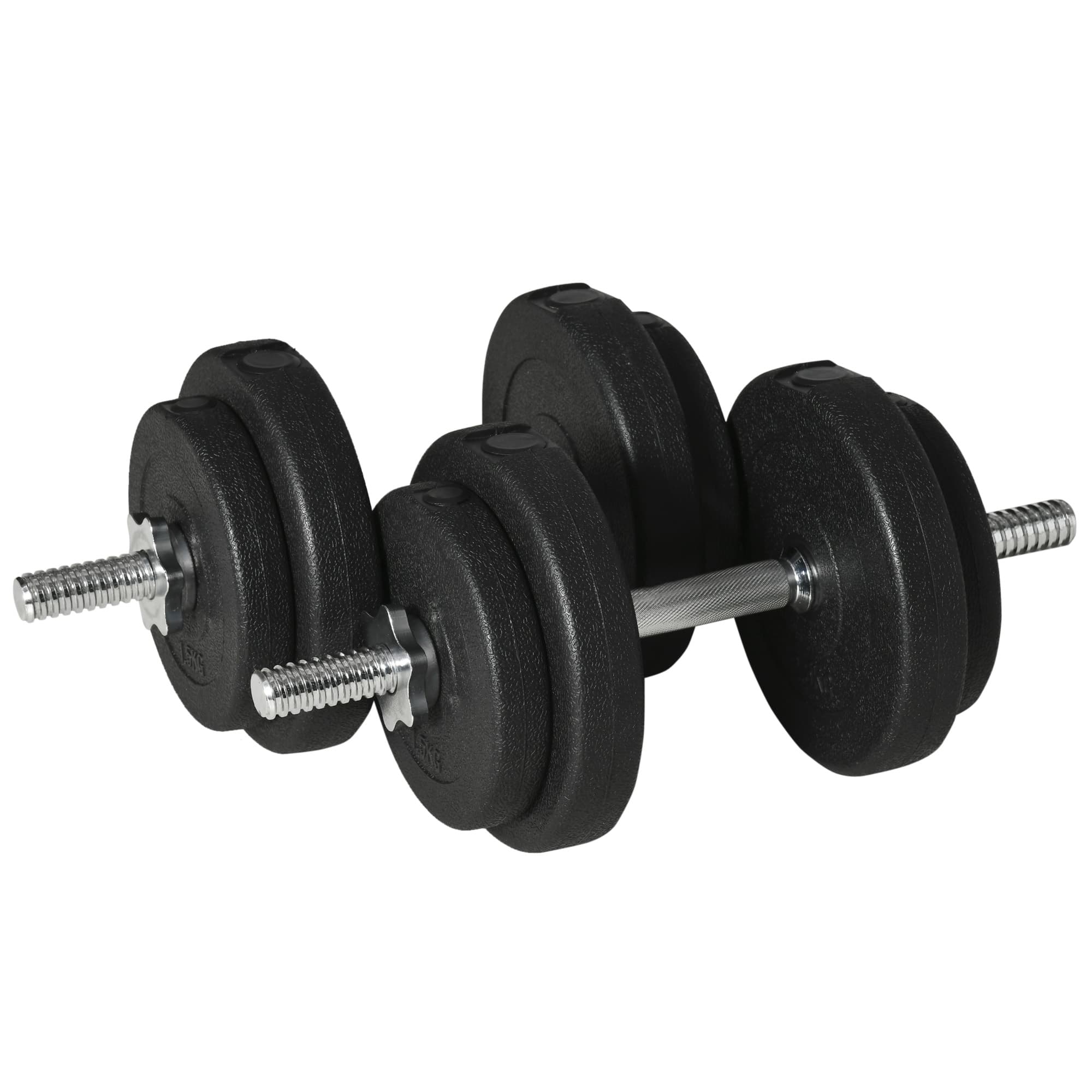 HOMCOM Jeu d'Haltères Ajustables de 20kg avec Disques de 2,5/1,5 kg et Barres de 2 kg pour Gymnase à Domicile